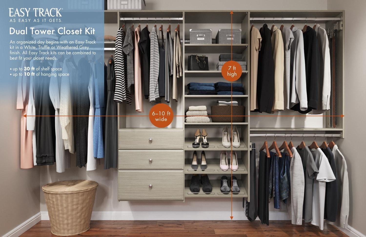 Weathered Gray Dual Tower Closet Organizer with Drawers