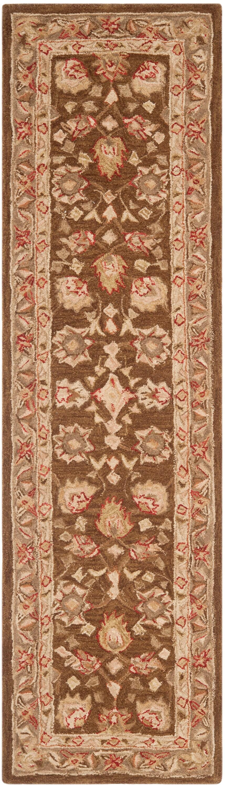 Elegant Anatolia Brown/Green Wool 27" Hand-Tufted Runner Rug