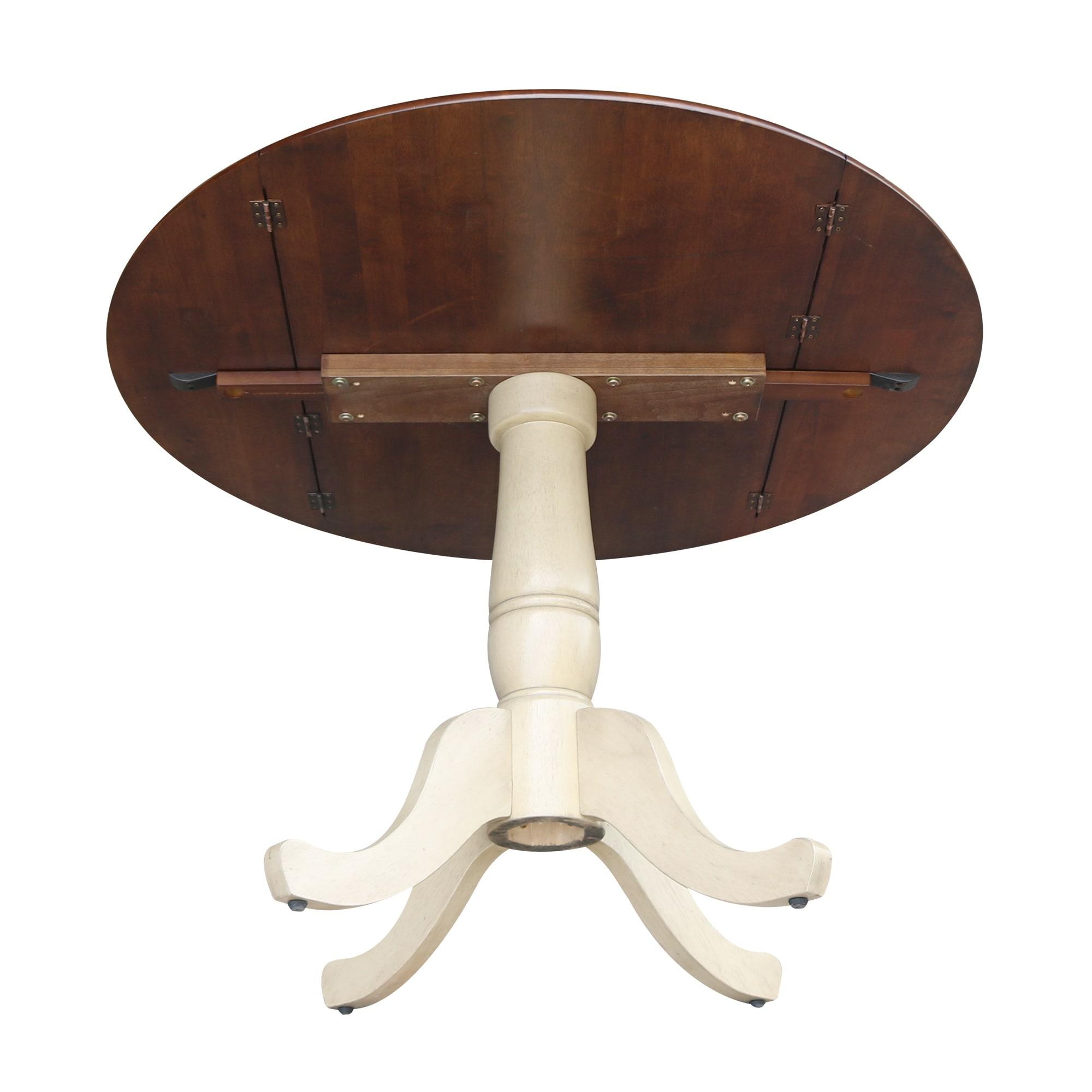 42" Round Dual Drop Leaf Pedestal Table - 29.5"H  Almond Espresso Finish