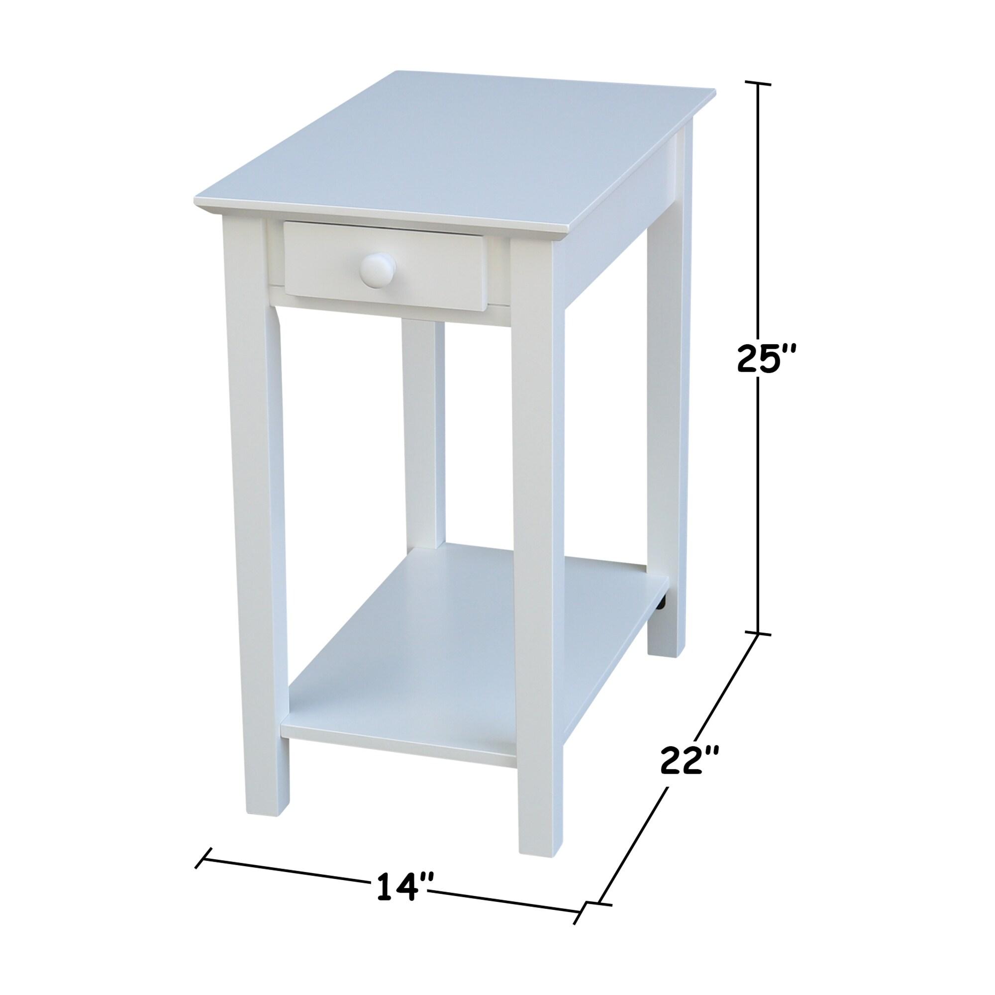 Narrow End Table White - International Concepts: Solid Parawood, Mid-Century Modern Style, 25" High