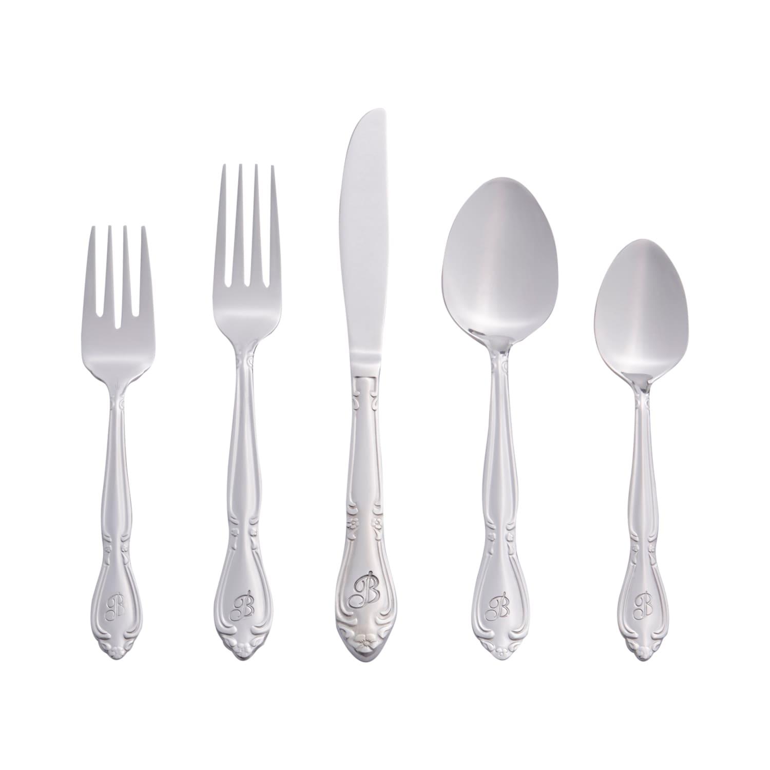RiverRidge Home RiverRidge Rose Flatware 46-Piece Monogrammed Stainless Steel Silverware Set for 8