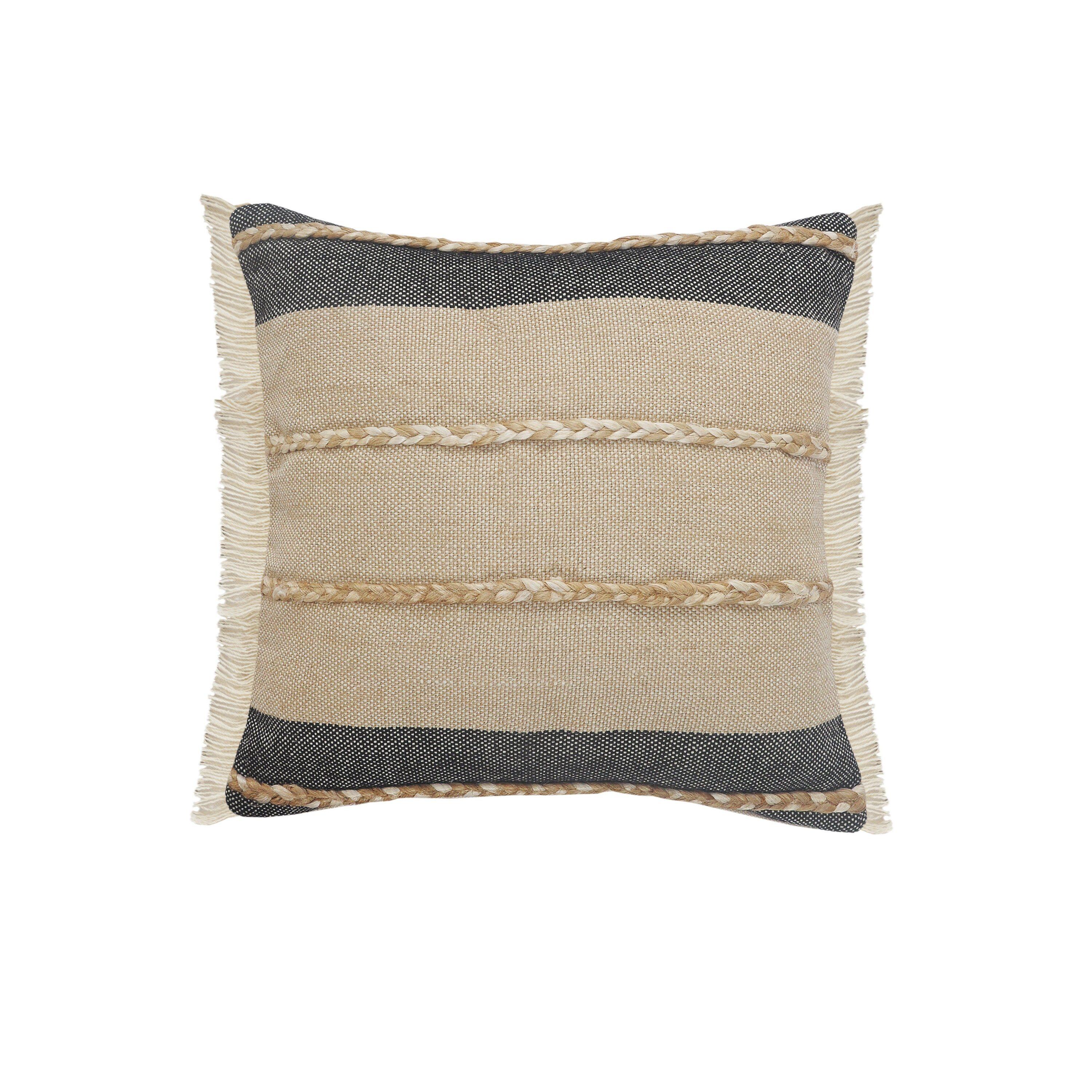 Atlantis Black and Taupe Jute Braided Square Throw Pillow