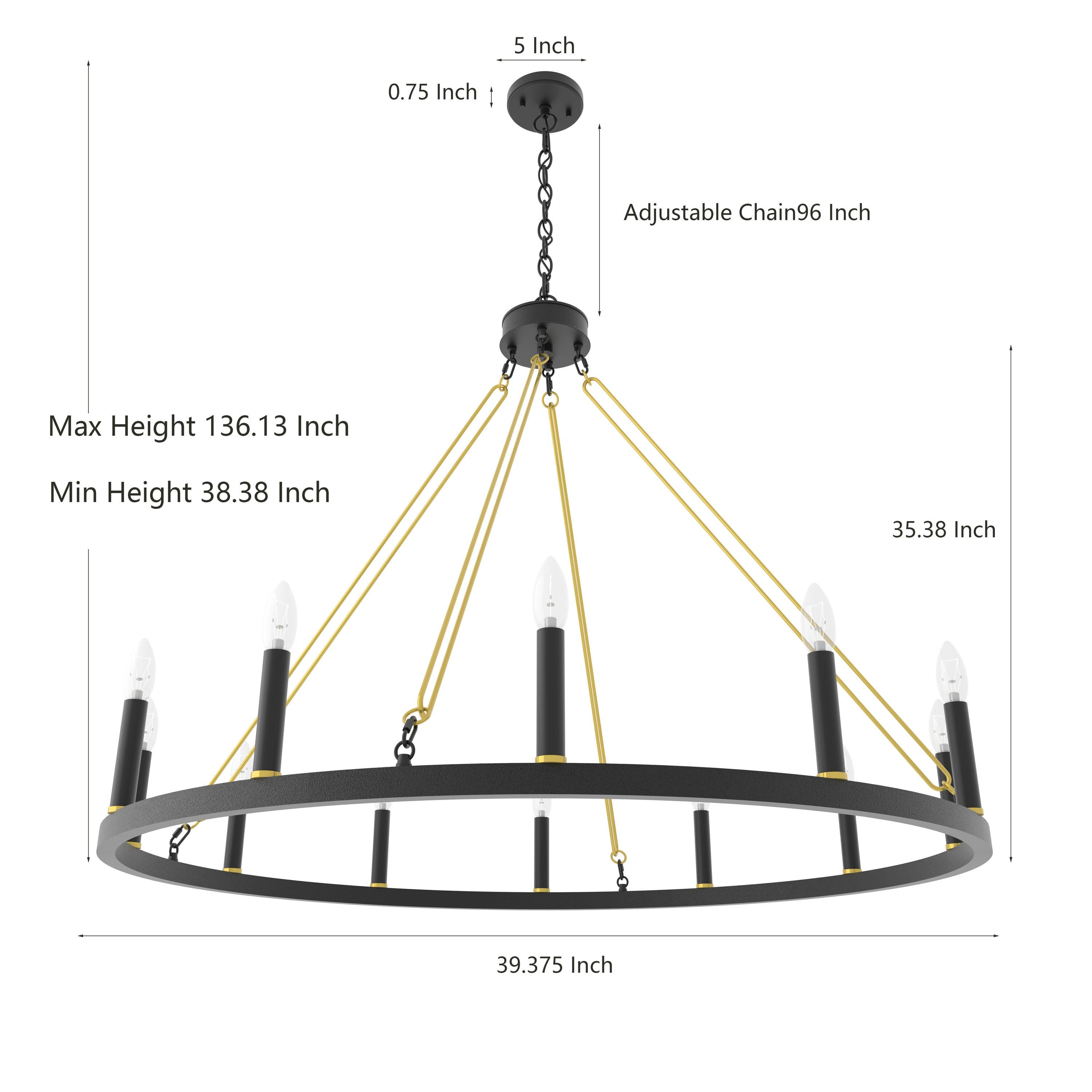 ACROMA  12-light 40In Modern Farmhouse Wagon Wheel Chandelier Black/ Gold Candle Lighting - 40'' D