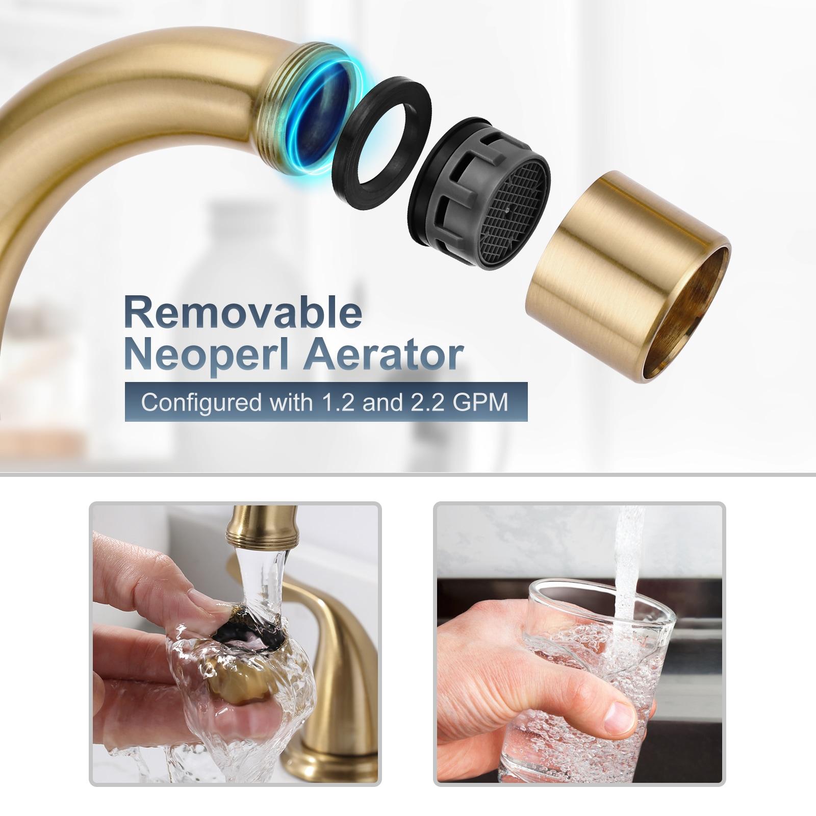 Brushed Gold Bathroom Faucet 3 Hole: ARCORA 8 Inch Widespread Bathroom Faucet, 2 Handles Bathroom Sink Faucet with Drain Assembly