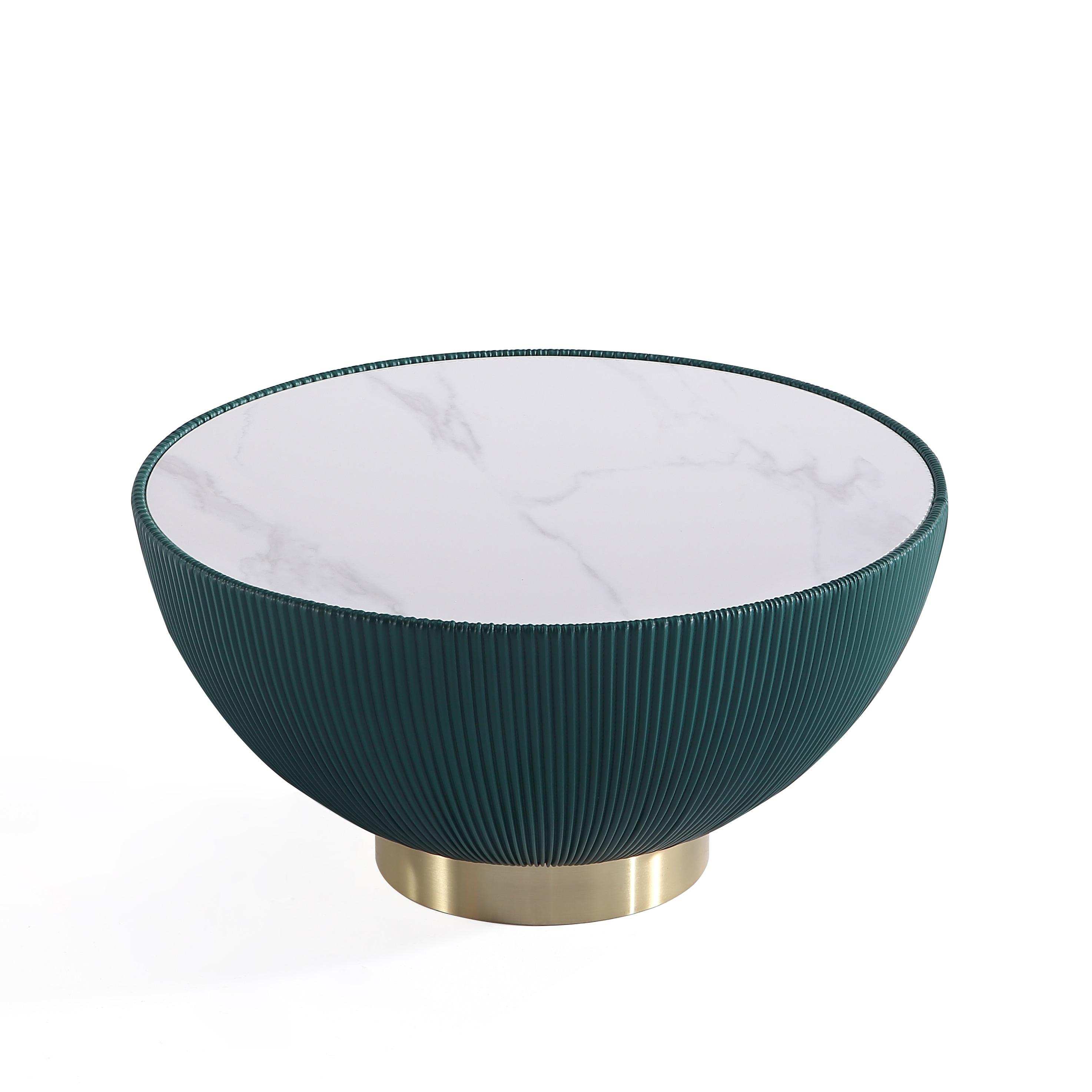 Anderson Green Faux Marble Leatherette Round Coffee Table with Gold Base