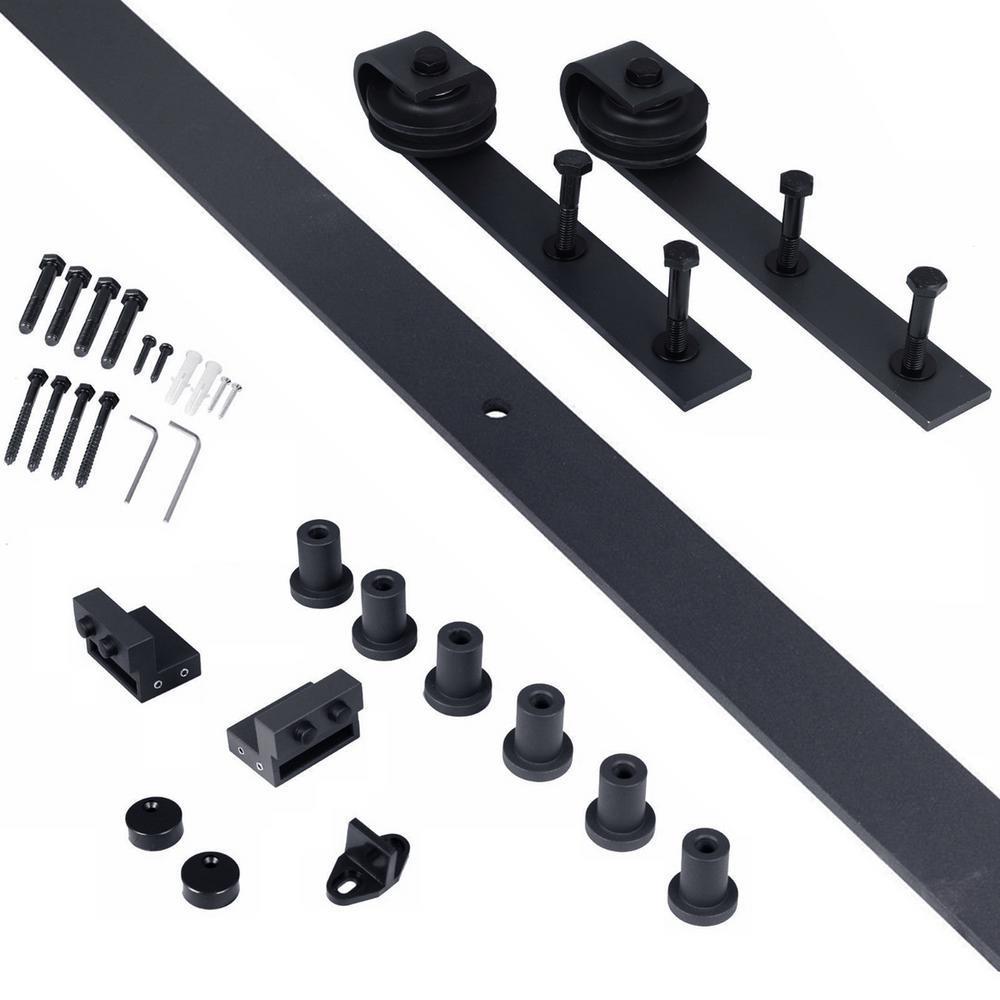 36 in. x 84 in. Distressed X Series Charcoal Black Solid with Hardware Kit Knotty Pine Wood Interior Sliding Barn Door