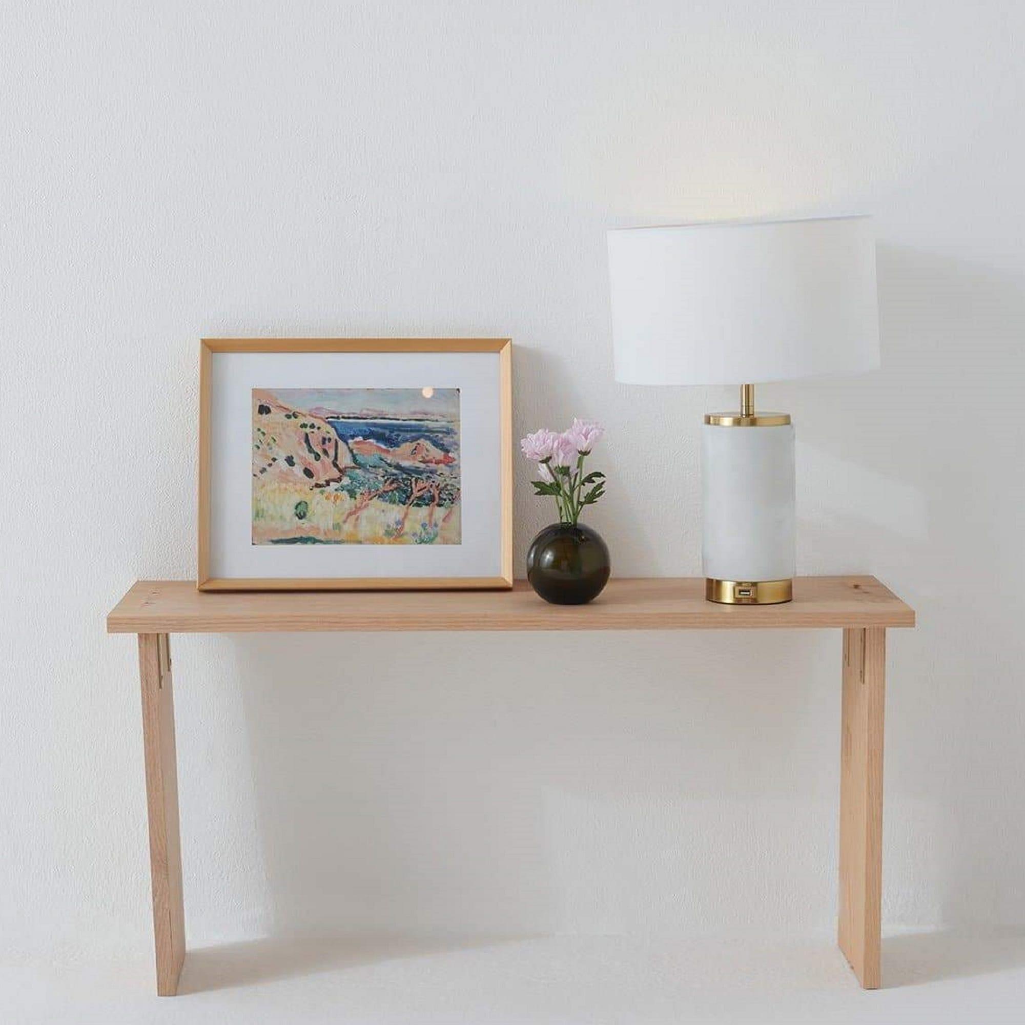 Brightech Arden 17 in. Mid-Century Modern LED Table Lamp with Fabric Drum Shade and USB Port