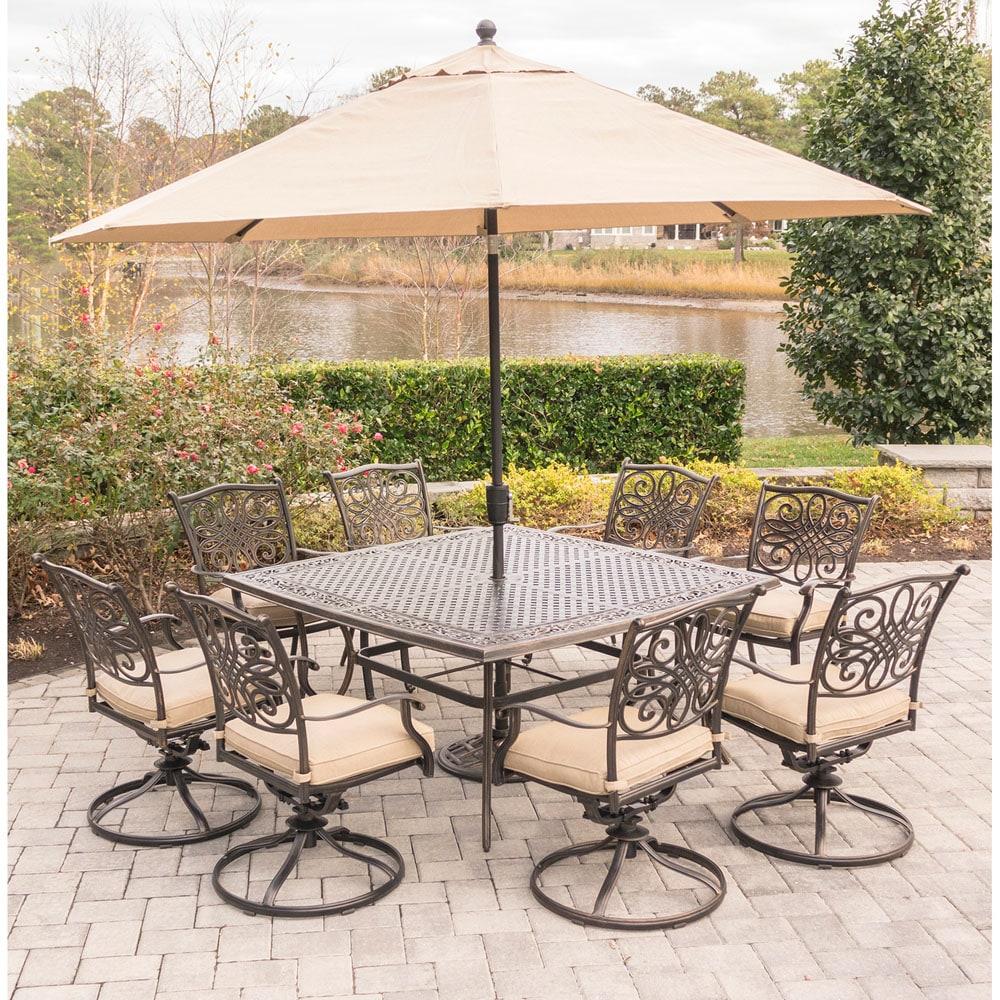 Tan Aluminum 8-Person Outdoor Dining Set with Umbrella