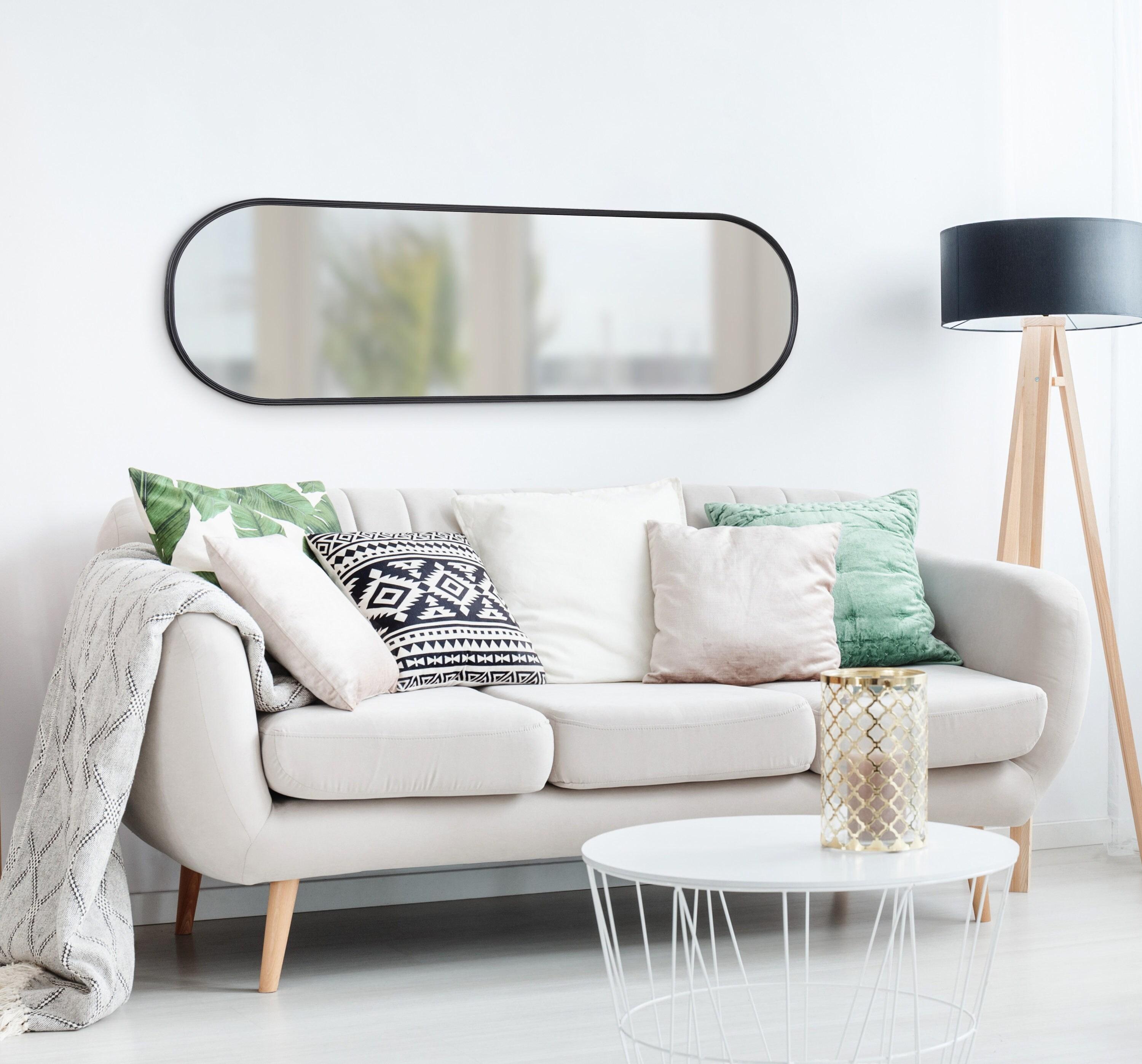 Kate and Laurel Caskill Modern Oval Mirror, 16" x 48", Black, Capsule-Shaped Accent Mirror for Entryway, Living Room, or Bathroom