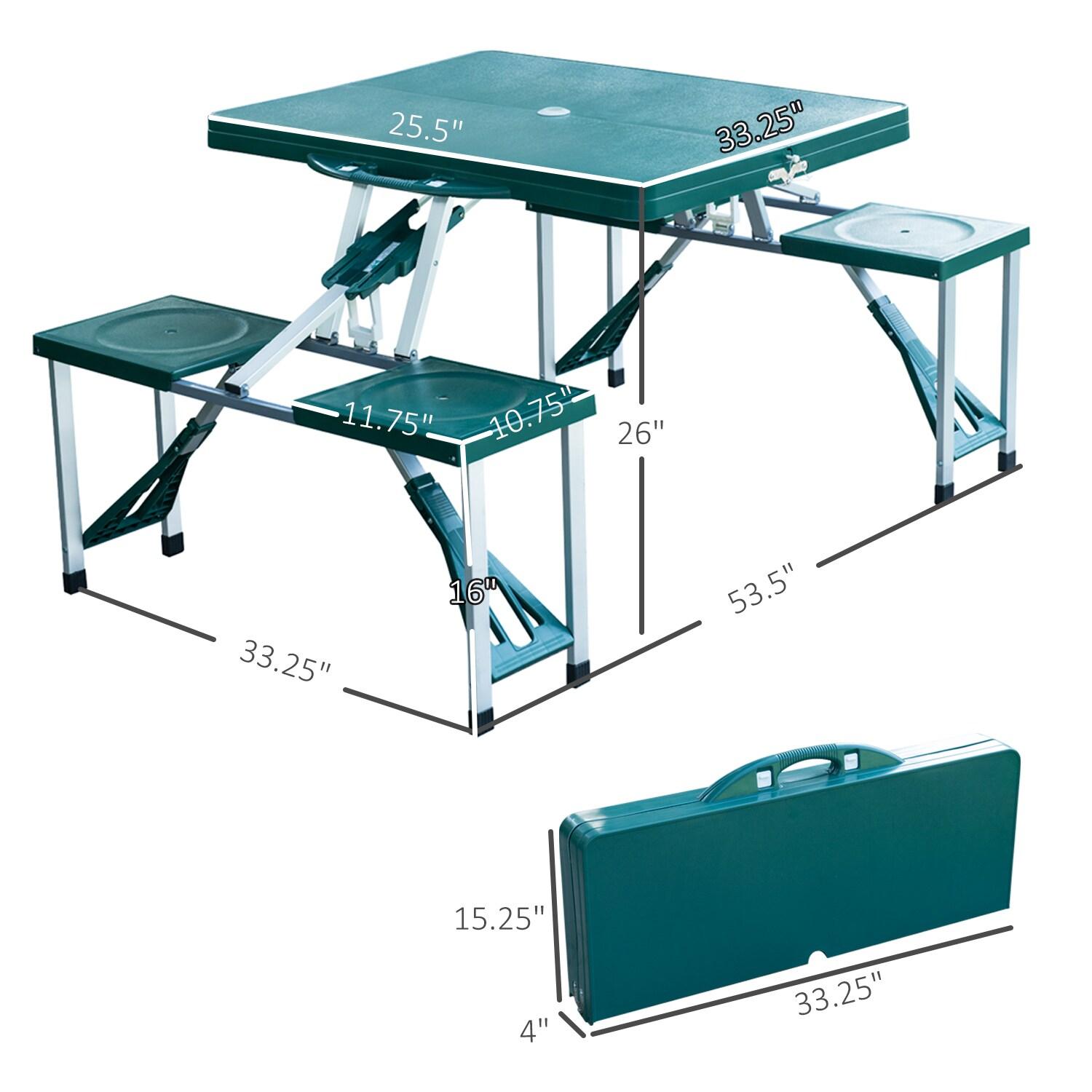 Outsunny 4 Person Plastic Folding Picnic Table Set with Umbrella Hole, Green