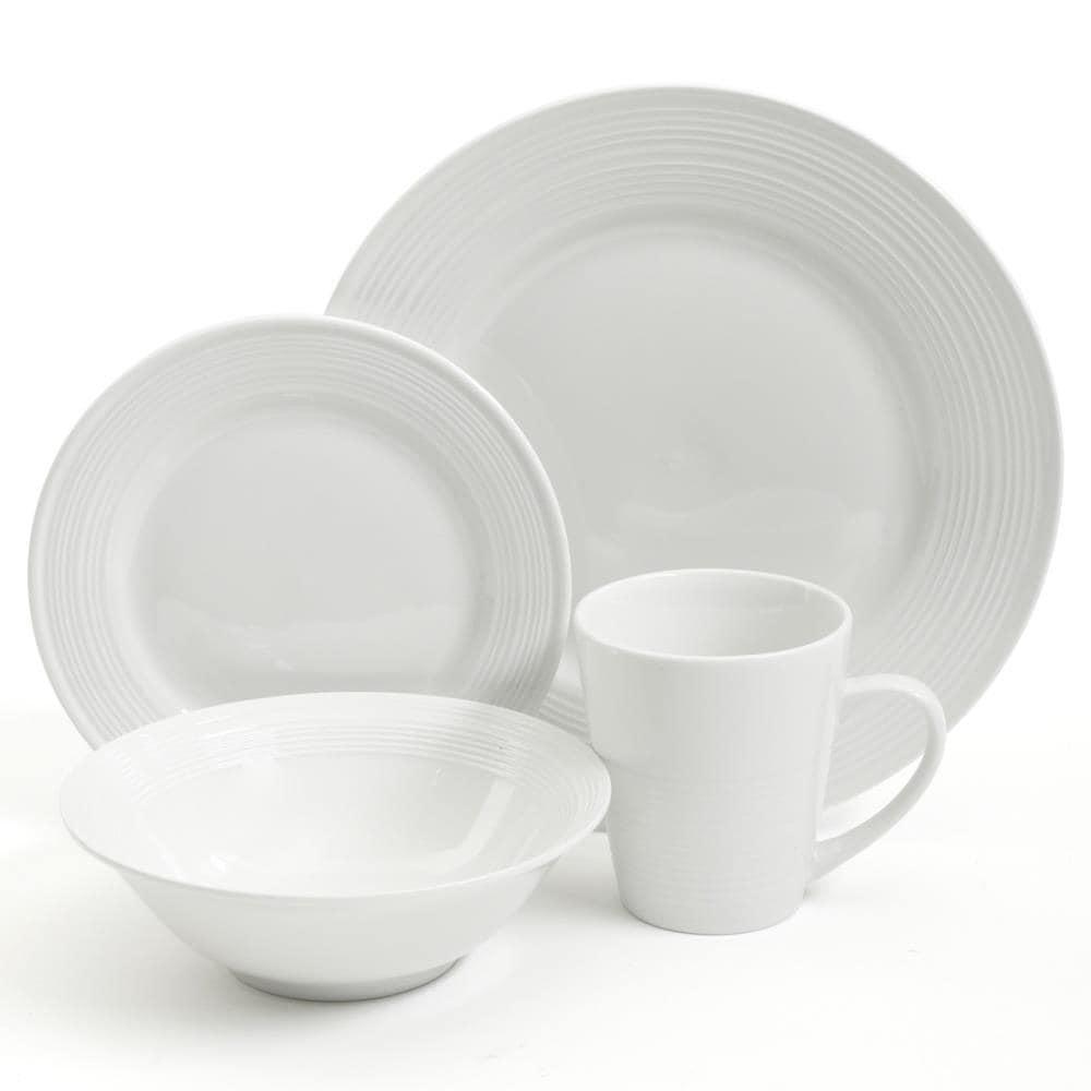 Gibson Home Embossed Buffet 16 Piece Ceramic Dinnerware Set in White