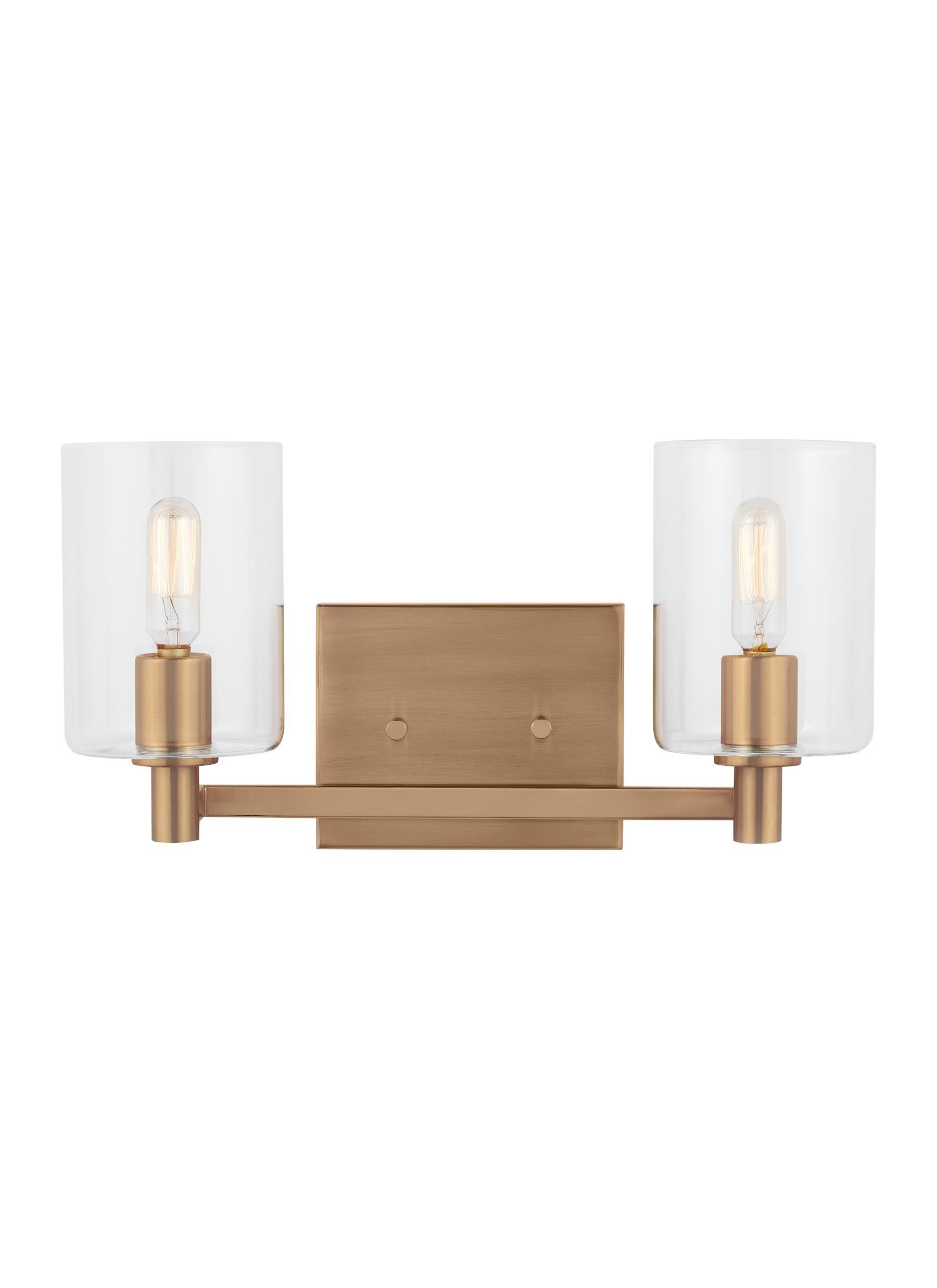 Satin Brass Cylinder 2-Light Clear Glass Bath Vanity