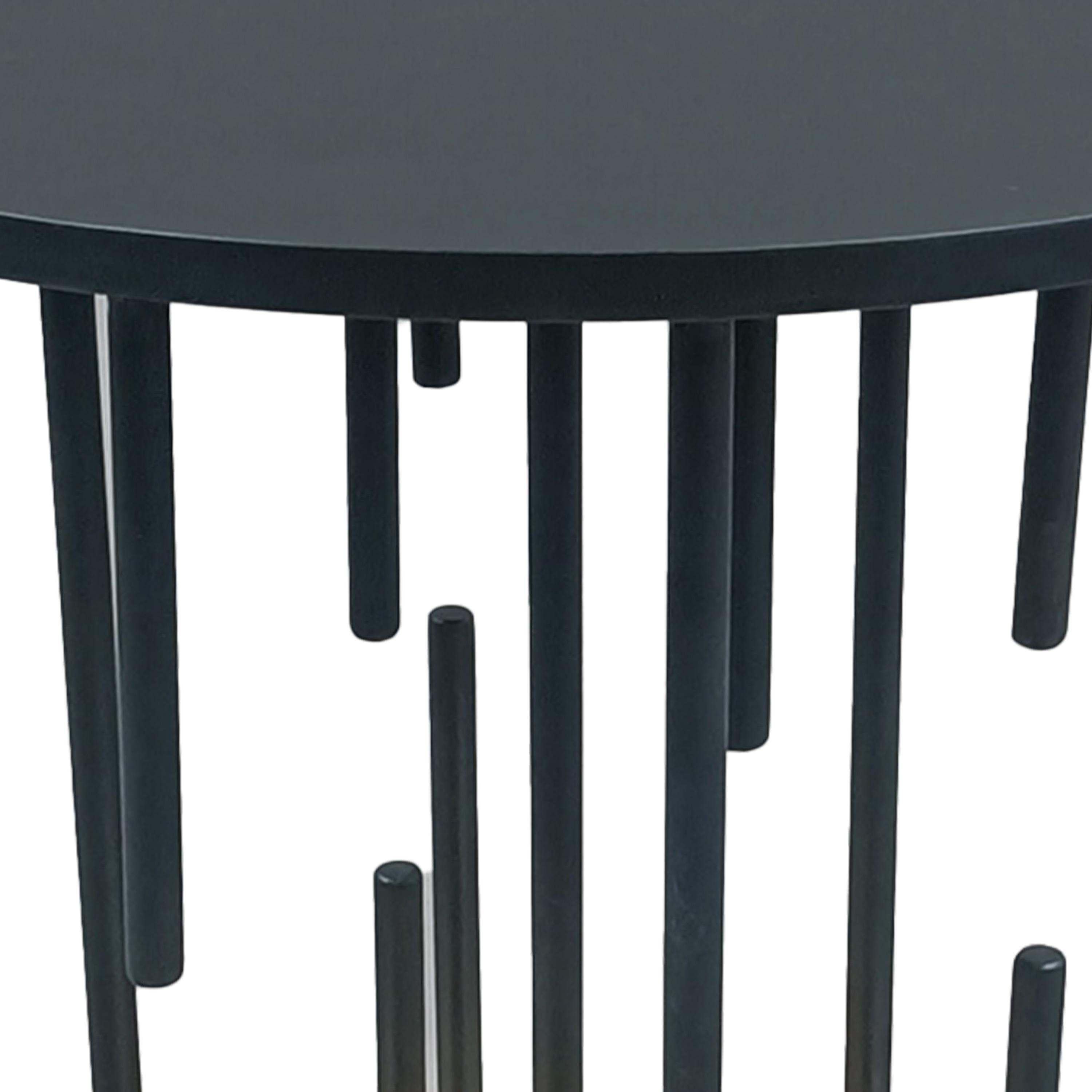 The Urban Port 20" Side End Table Round Matte Black Tray Top Modern Rod Supports with Brass Base Black/Brass
