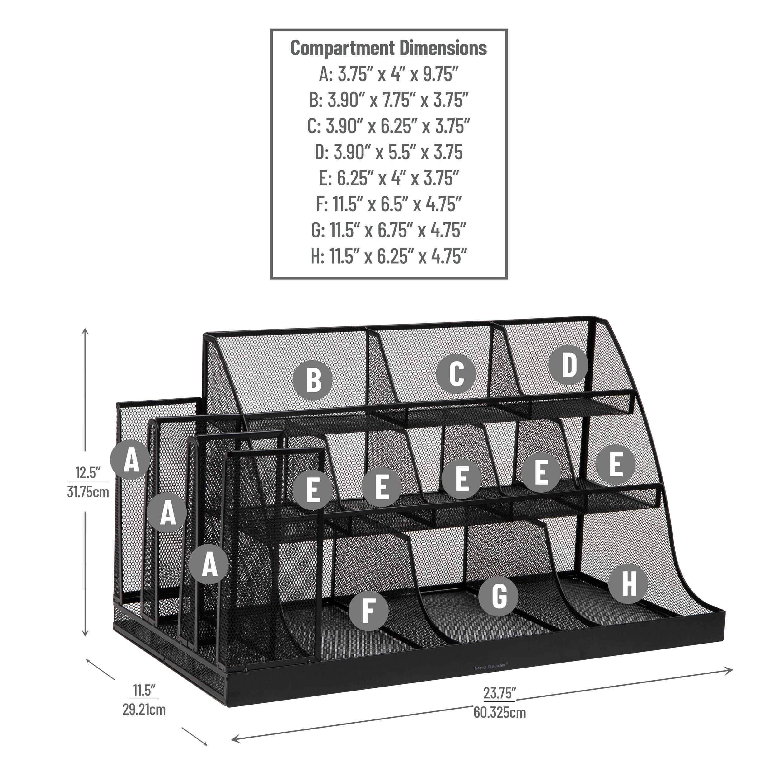 Mind Reader Cup and Condiment Station, Countertop Org, Coffee Bar, Kitchen, Metal Mesh, 23.75"L x 11.5"W x 12.5"H