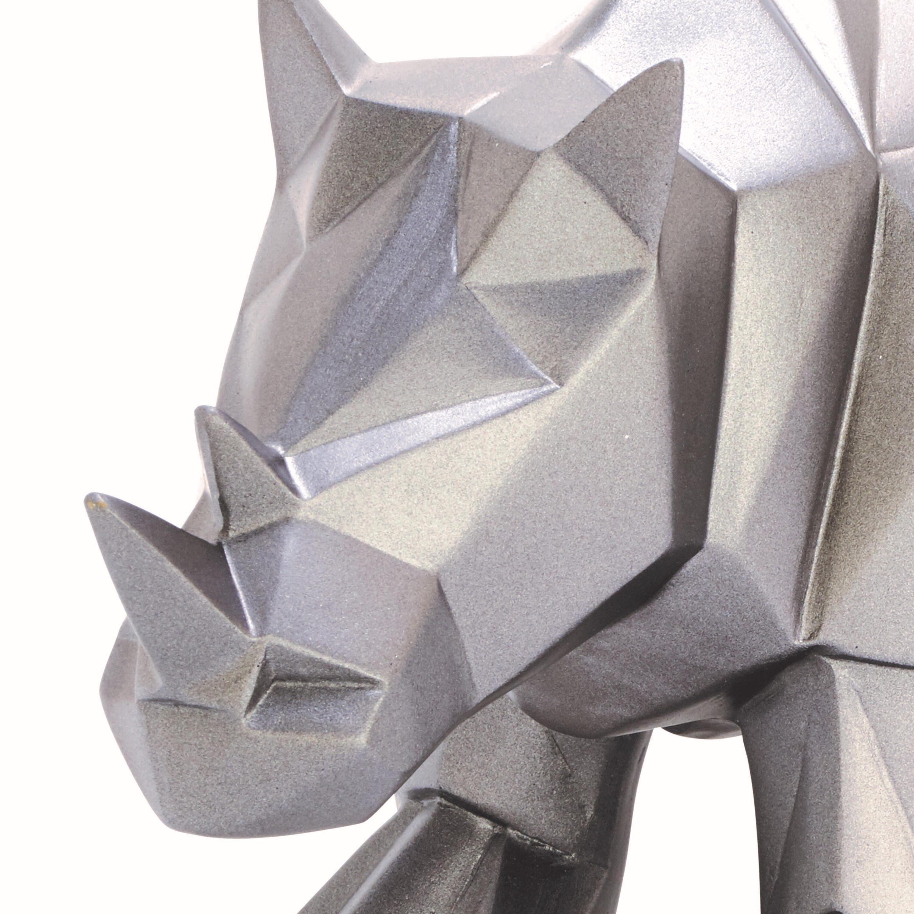 Polystone Rhino Decorative Silver Sculpture