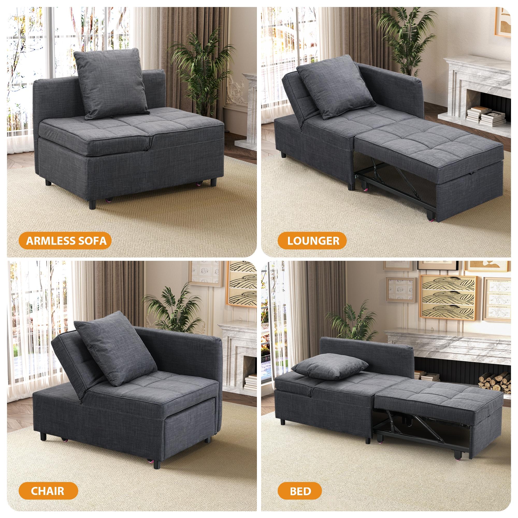 Ainfox 4-in-1 Convertible Sleeper Chair Bed Pull Out Sofa Bed Chaise Lounge for Home Office, Grey
