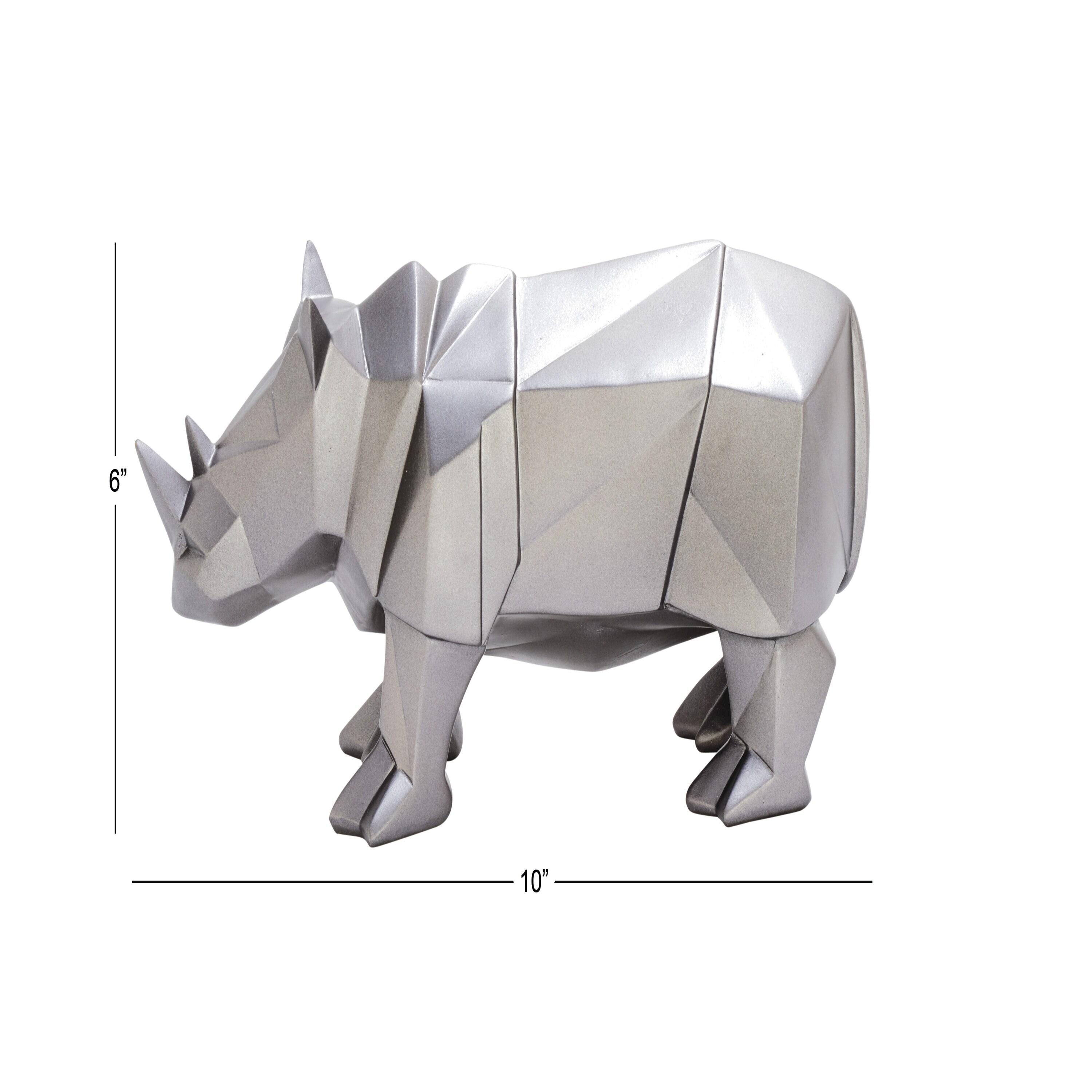 Polystone Rhino Decorative Silver Sculpture