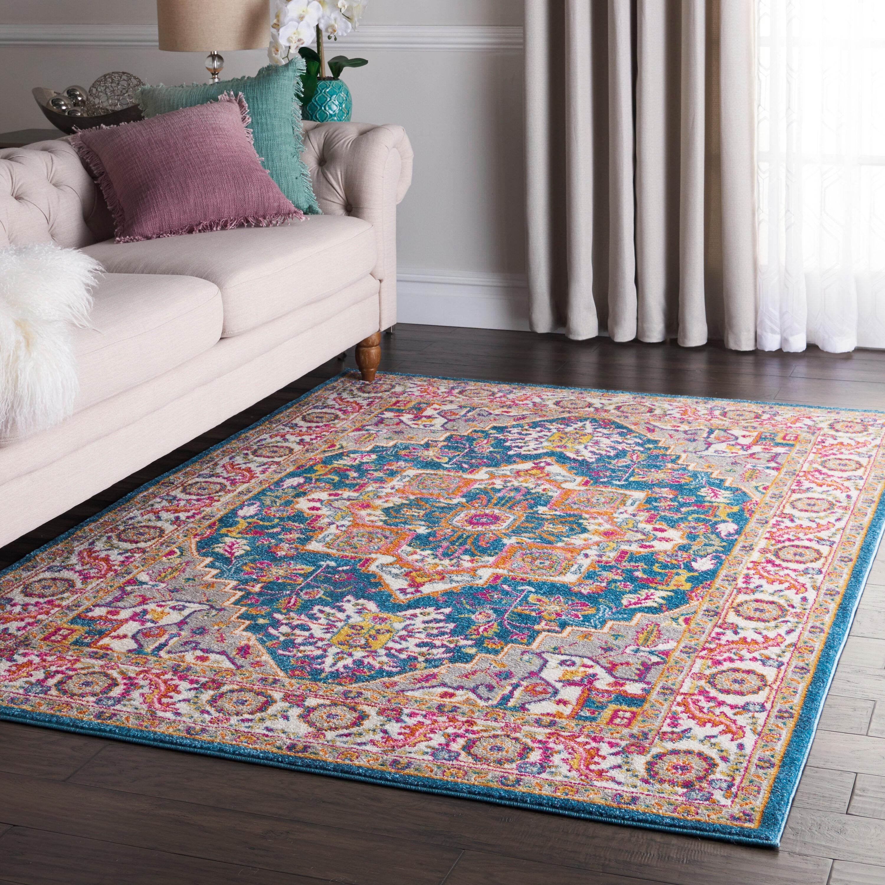 Nourison Passion Colorful Center Medallion Area Rug Teal Multicolor 5'3" x 7'3"