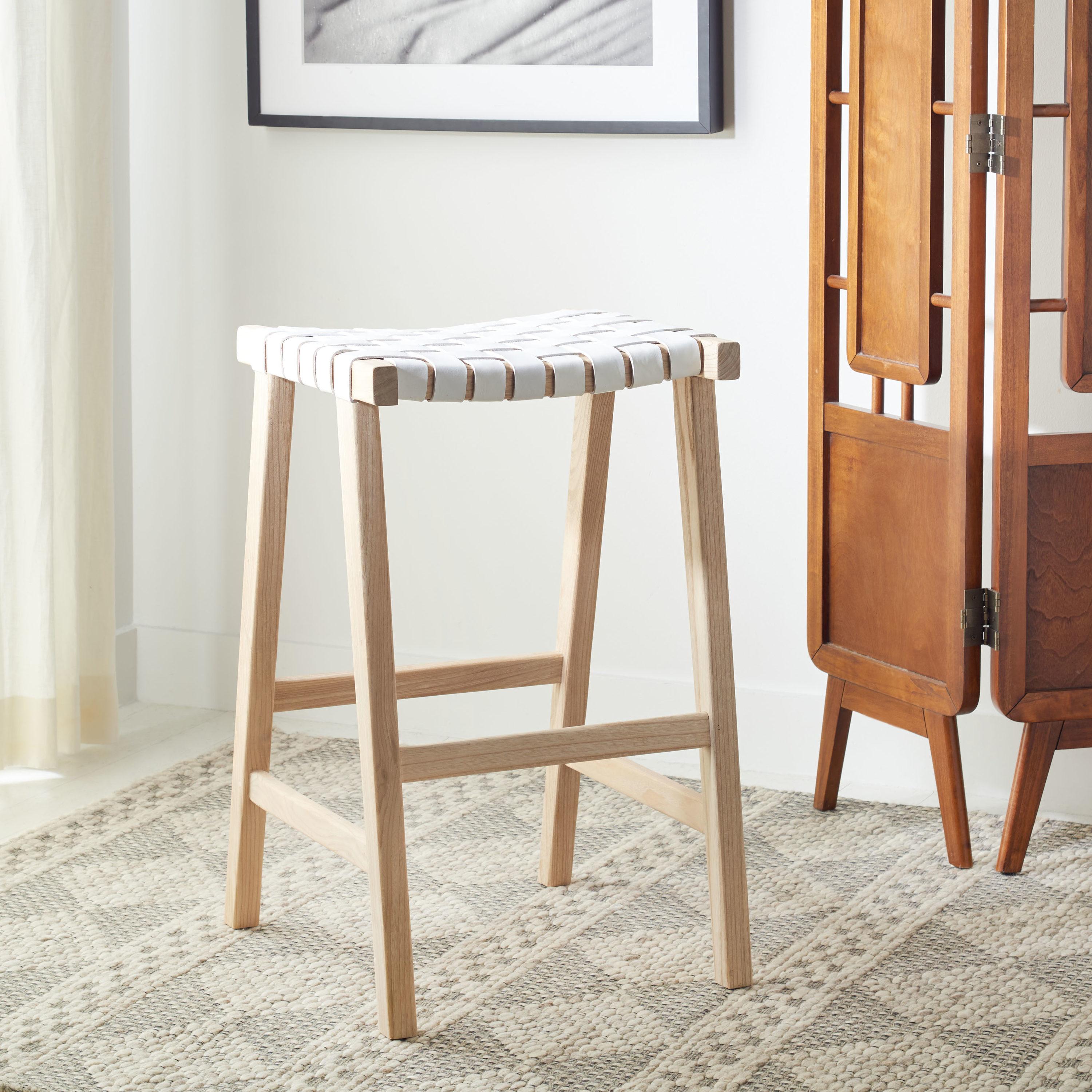 SAFAVIEH Abreu Rectangle Barstool, White/Light Natural (18.5 in. W x 20 in. D x 30 in. H)