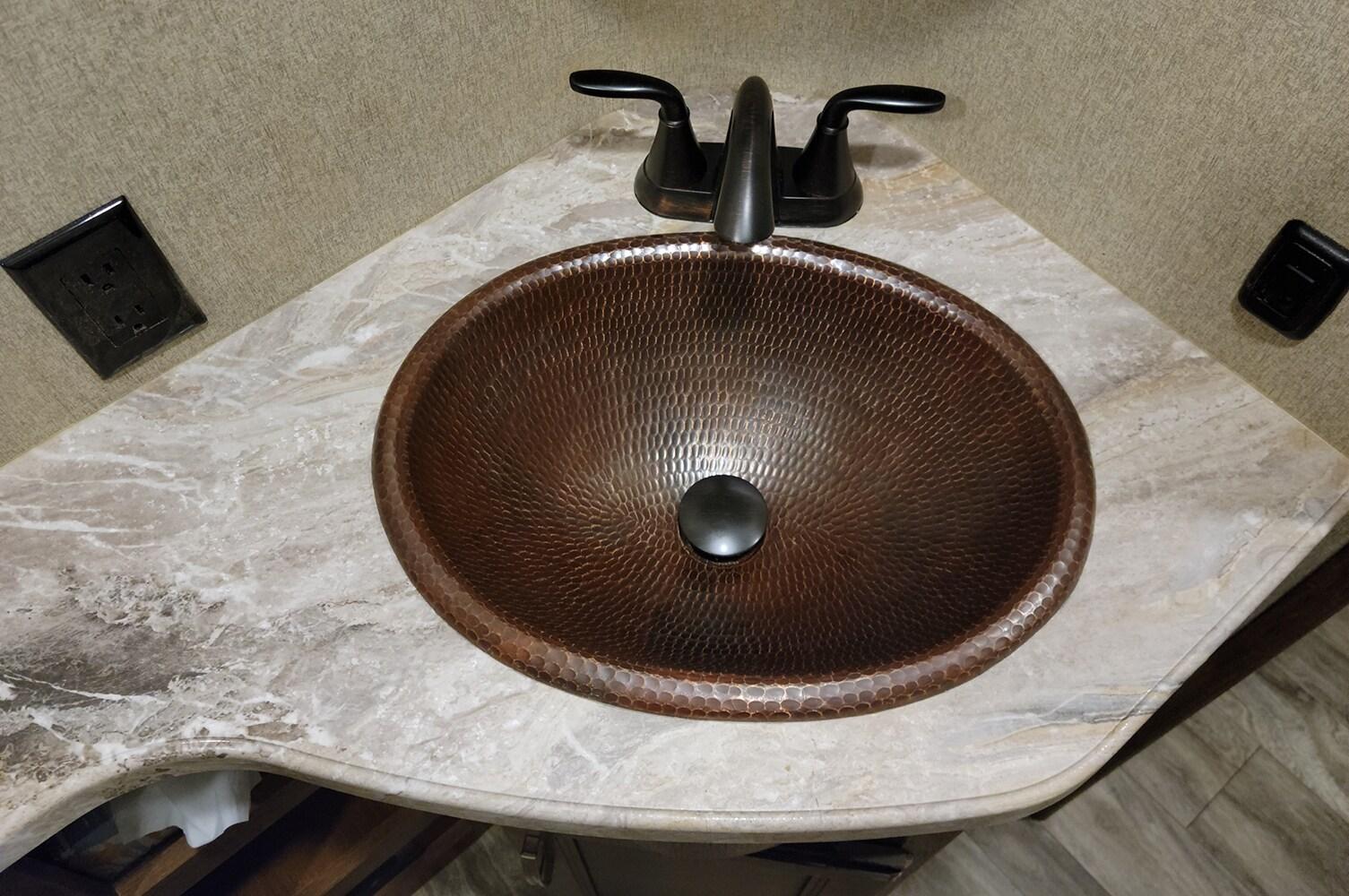 17" Oval Self Rimming Hammered Copper Bathroom Sink