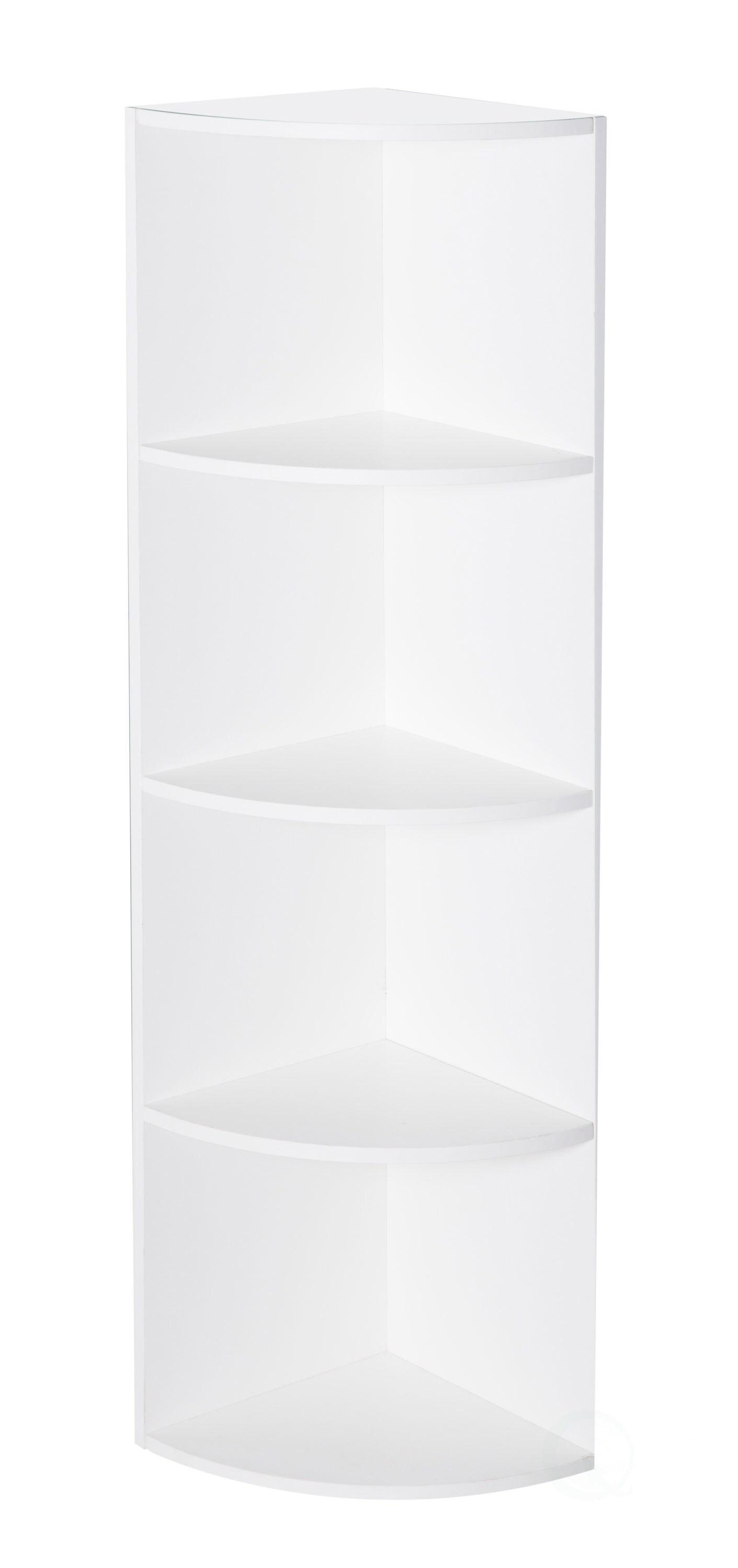 Basicwise Durable 4-Tier Wooden Corner Bookshelf, Perfect for Tiny Home, Office Space, Shelves for Bedroom, Classroom, & Library Shelving Needs, White