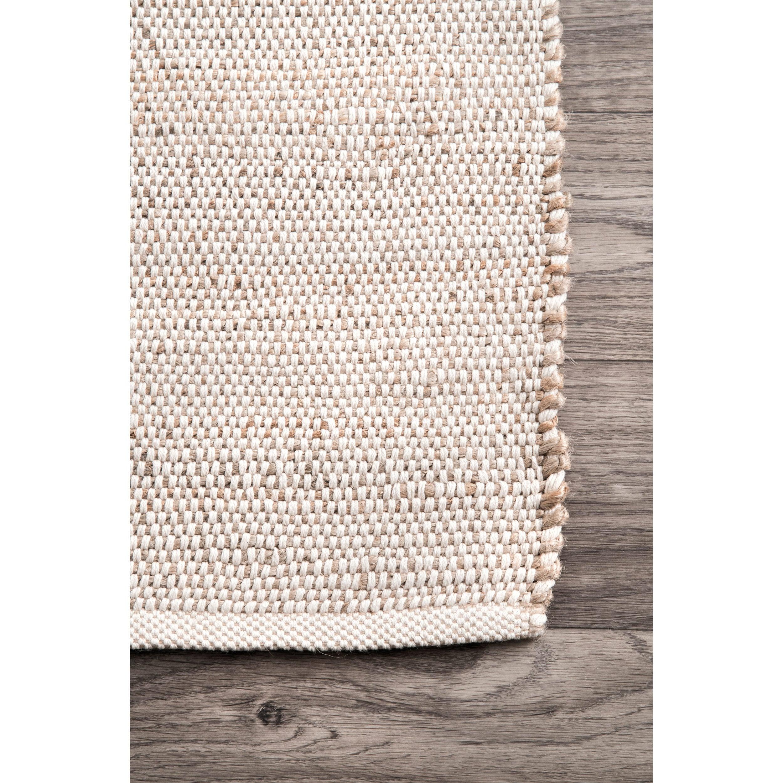 Nuloom 2x8 Elfriede Jute & Cotton Hand Woven Indoor Area Rug, Natural, Solid Rustic Farmhouse Style Natural Fiber Bedroom, Living Room,