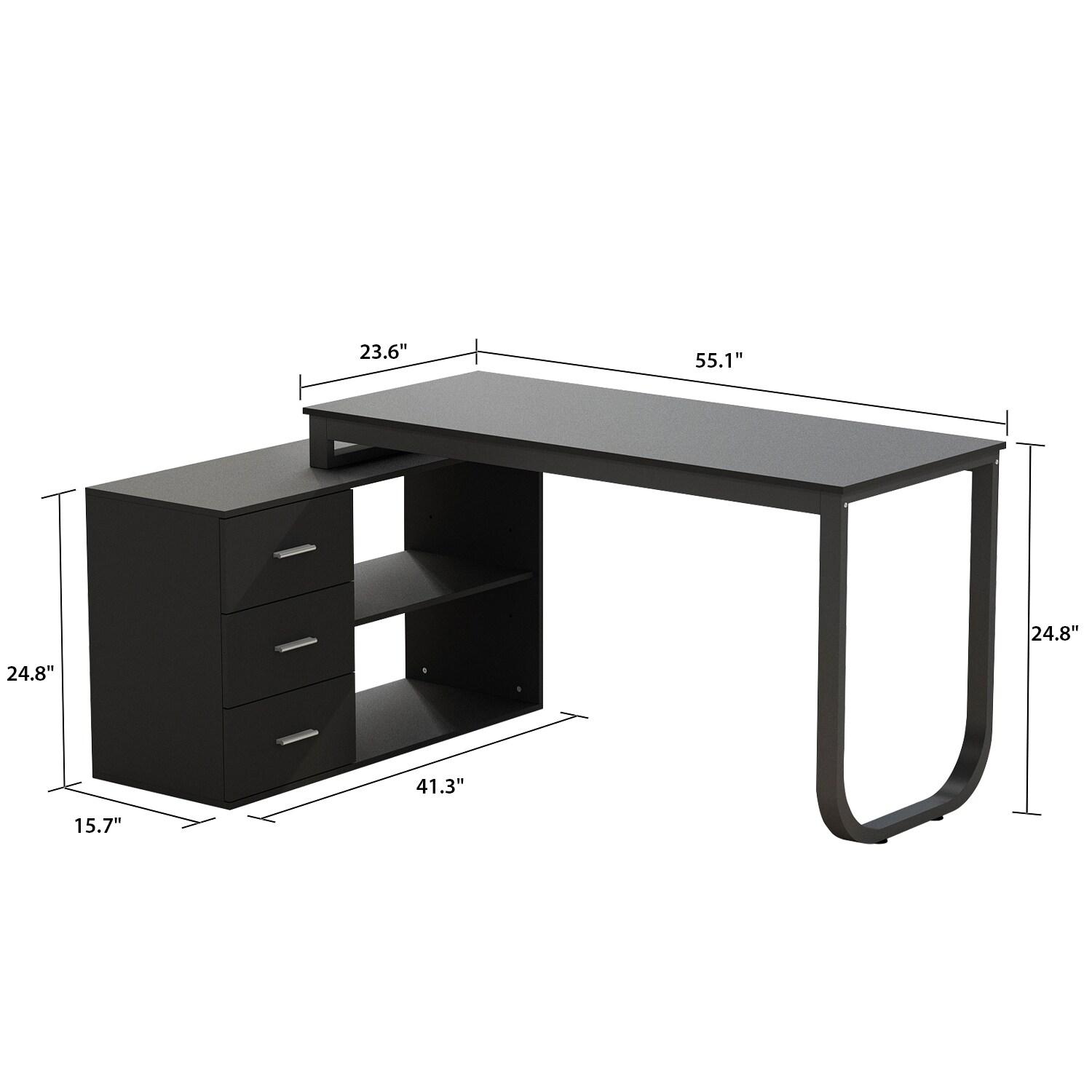KULAGAGA L Shaped Computer Desk Corner Writing Workstation Table with Cabinet Drawer Storage for Home Office Study, Black