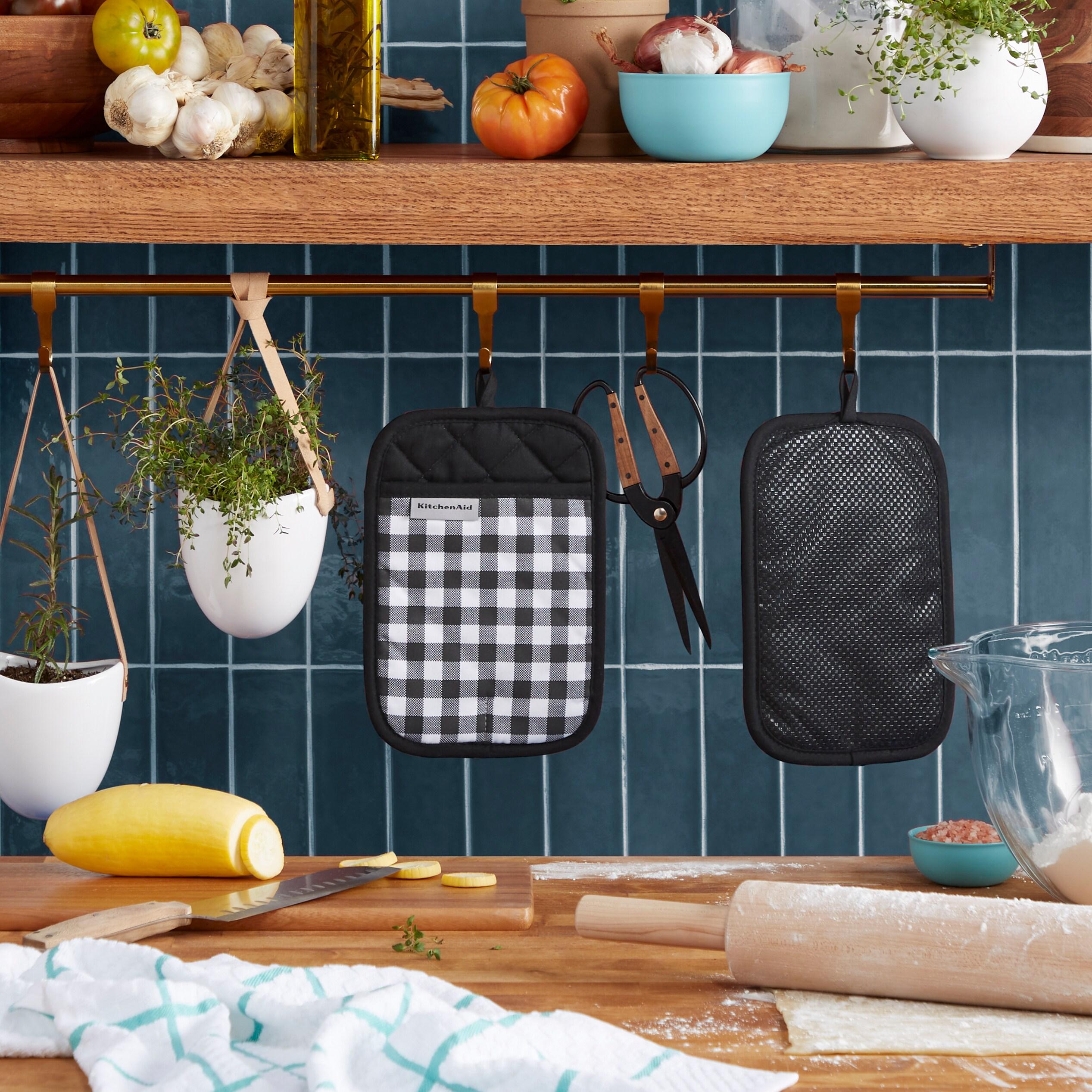 KitchenAid Gingham Pot Holder 2-Pack Set, Onyx Black, 7"x10"