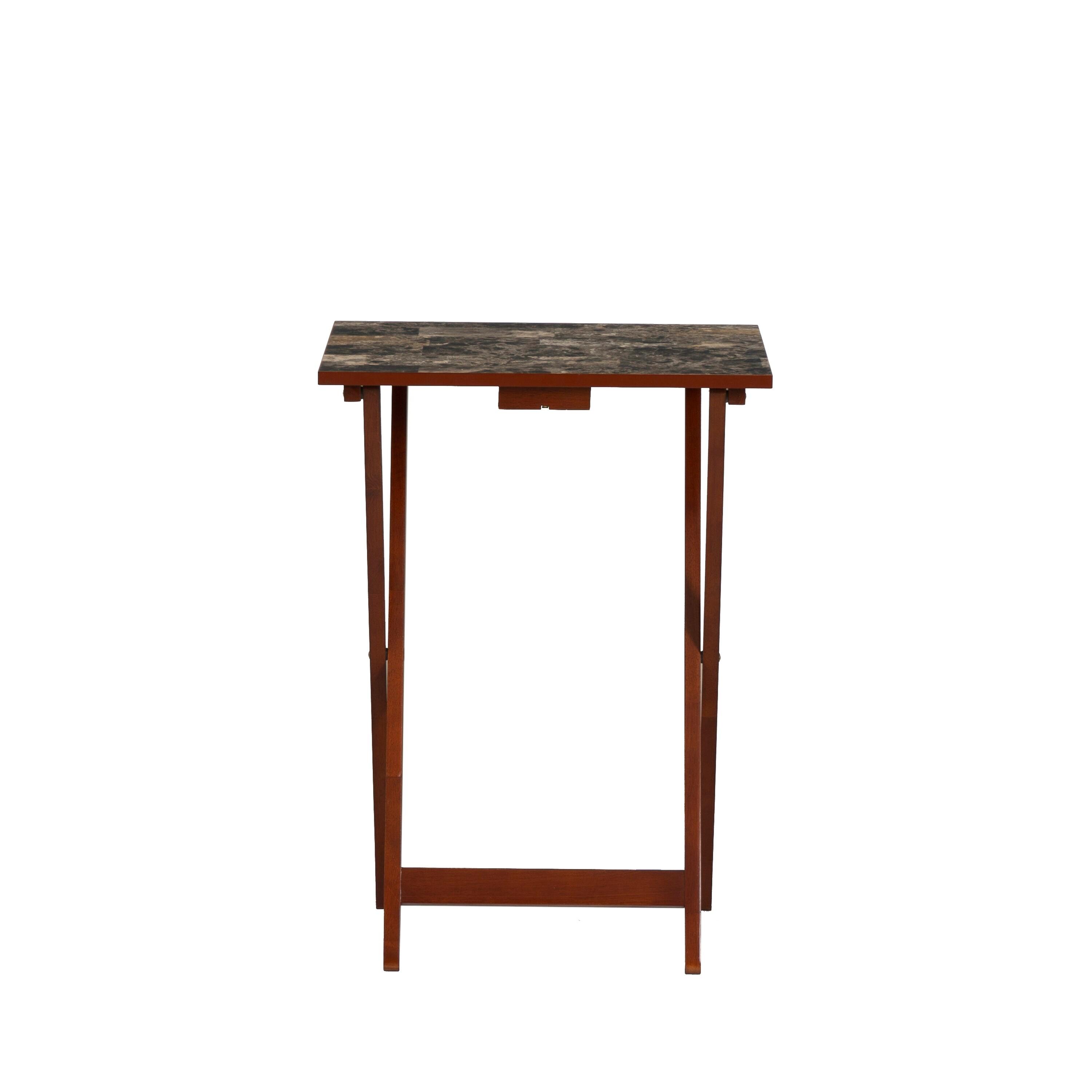 LeCeleBee Home Decor Tray Table Set, Faux Marble, Brown