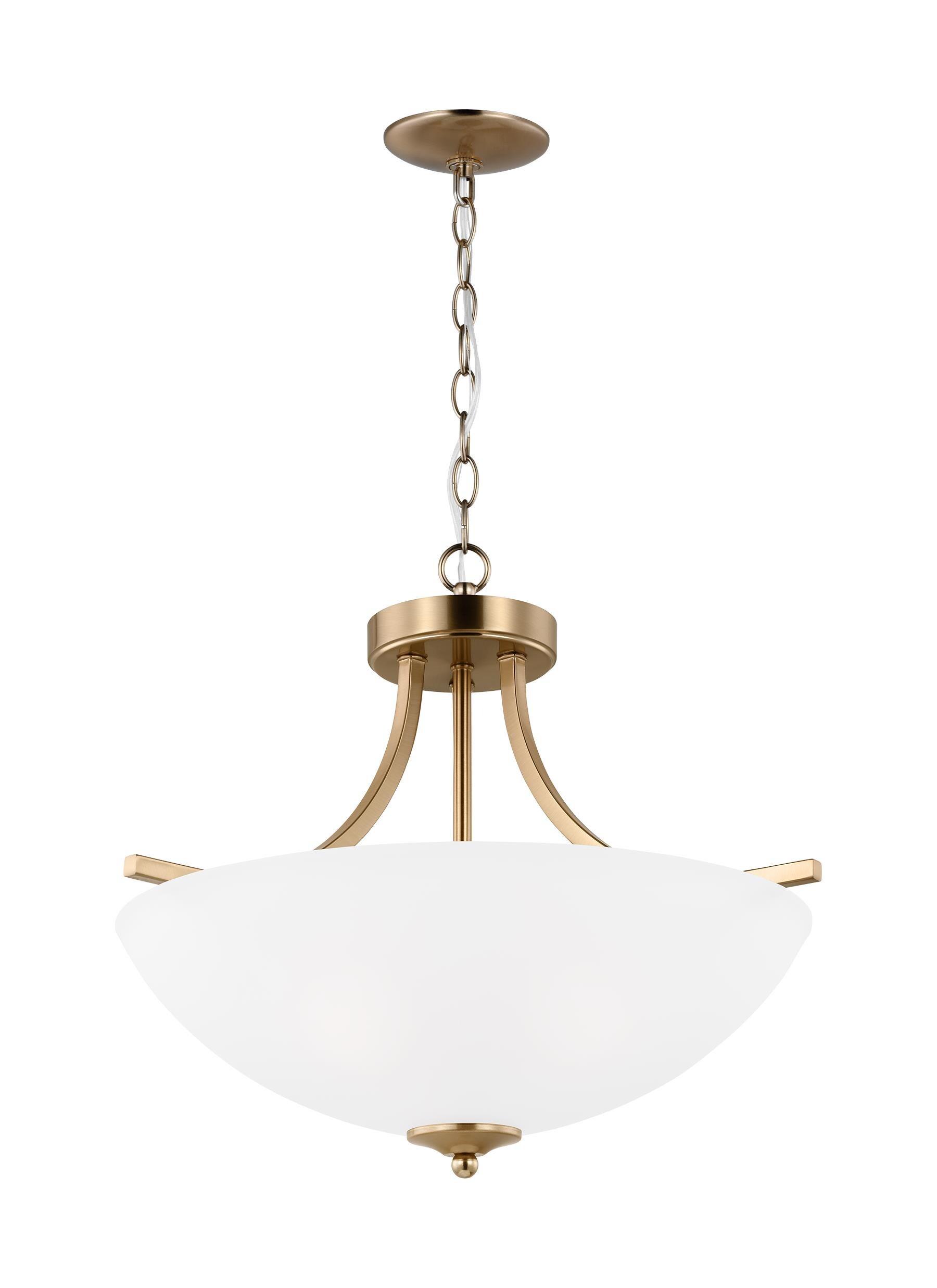 Geary 2-Light Satin Brass Dual Semi-Flush Mount Convertible Pendant with Satin Etched Glass Shade