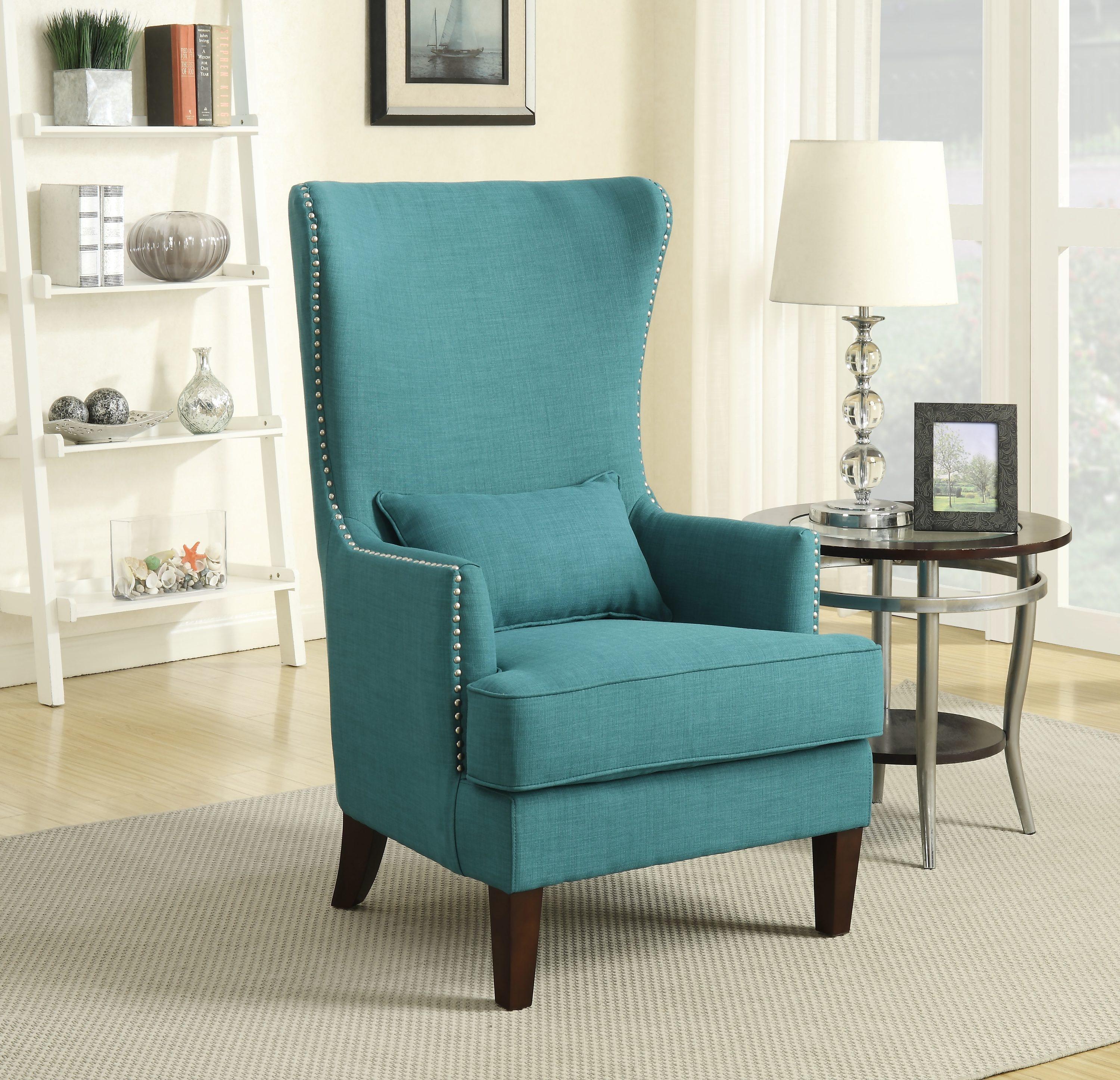 Picket House Furnishings Karson High Back Upholstered Chair Teal: Occasional Slipper Chair, Polyester Fabric, Wood Legs