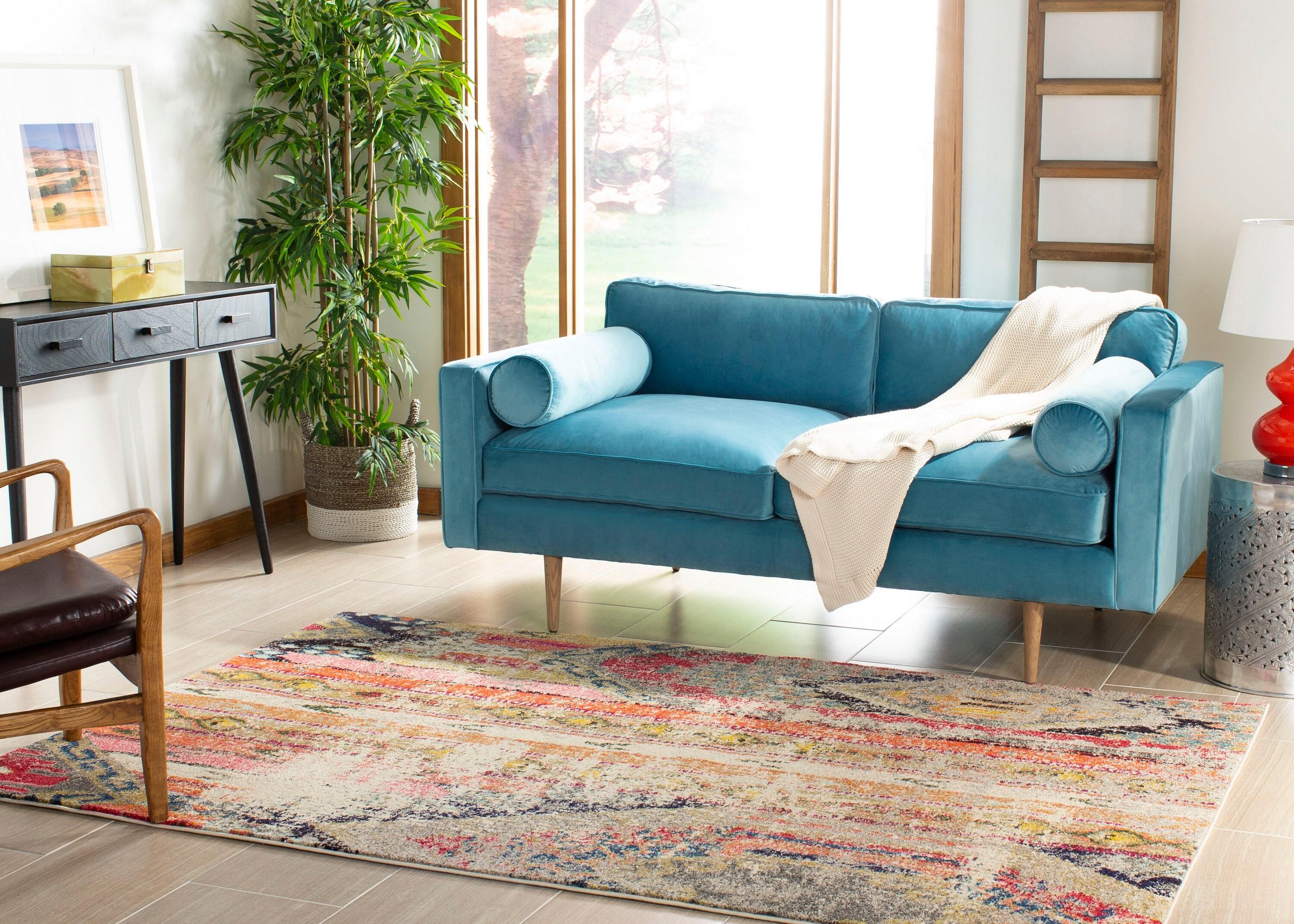 Monaco MNC222 Power Loomed Indoor Accent Rug - Light Grey/Multi - 4' Round - Safavieh