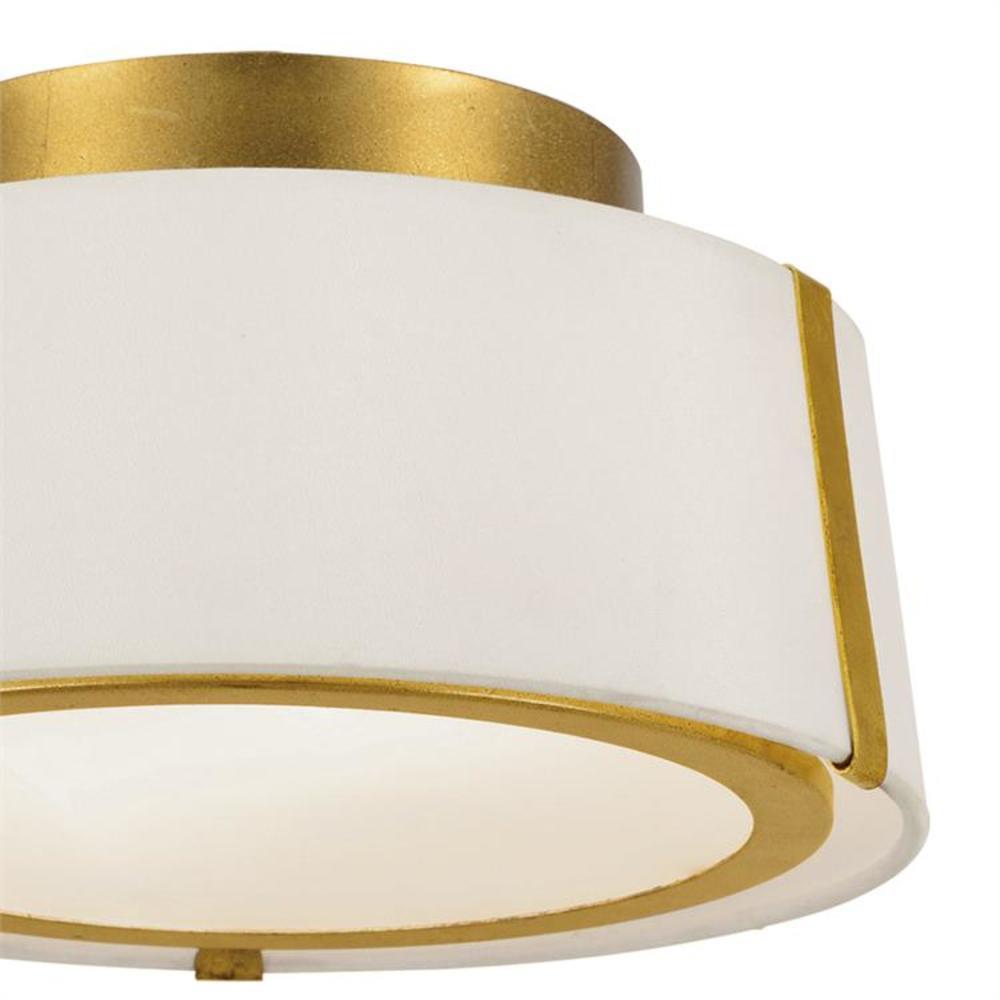 Antique Gold and White Silk Drum LED Ceiling Light