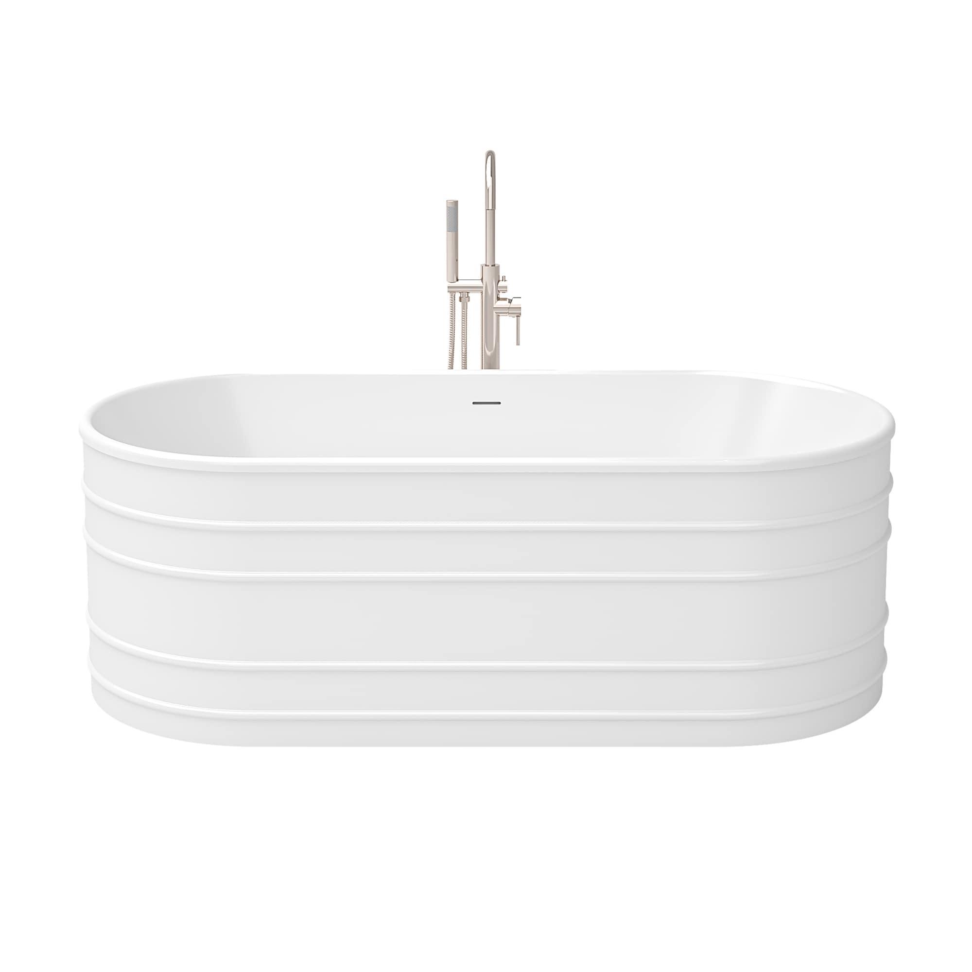 Infinity Z White Acrylic Oval Freestanding Soaking Bathtub with Polished Nickel Drain