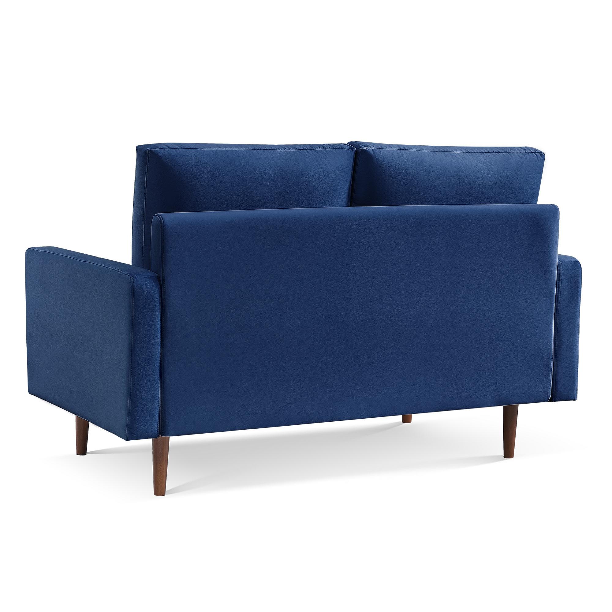 57 Inch Wide Upholstered Two Cushion Loveseat with Square Arms in Blue Velvet