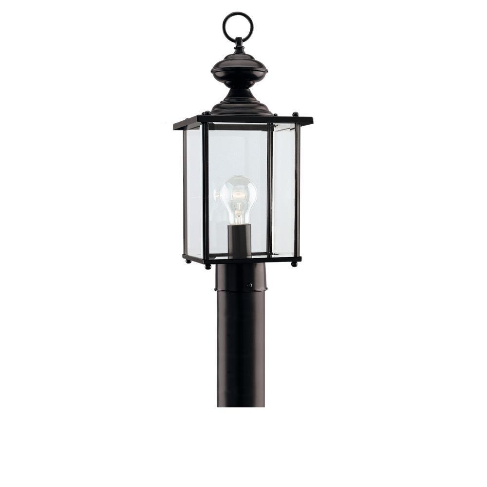 Black Clear Glass Outdoor Post Lantern with Beveled Shade