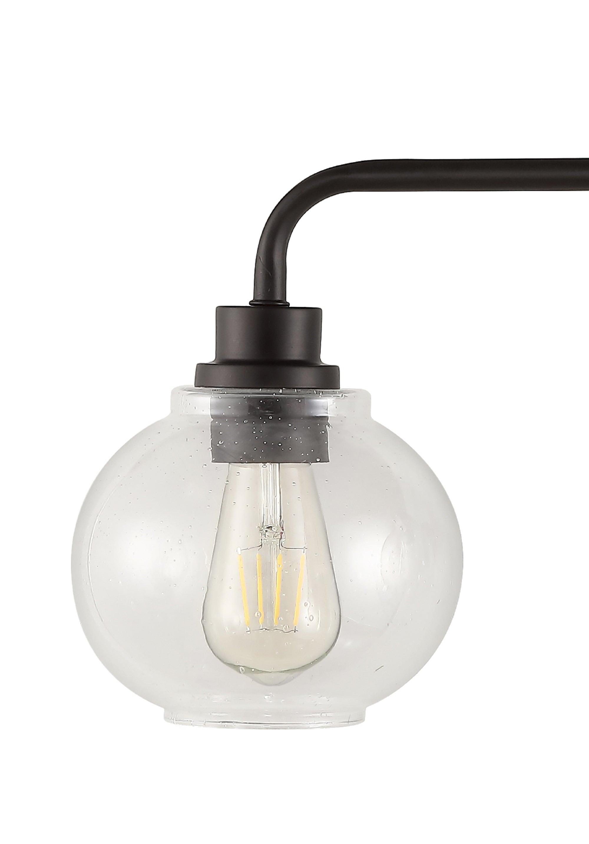 JONATHAN Y Sandrine 26.25" 3-Light Iron/Seeded Glass Cottage Rustic LED Vanity Light, Oil Rubbed Bronze