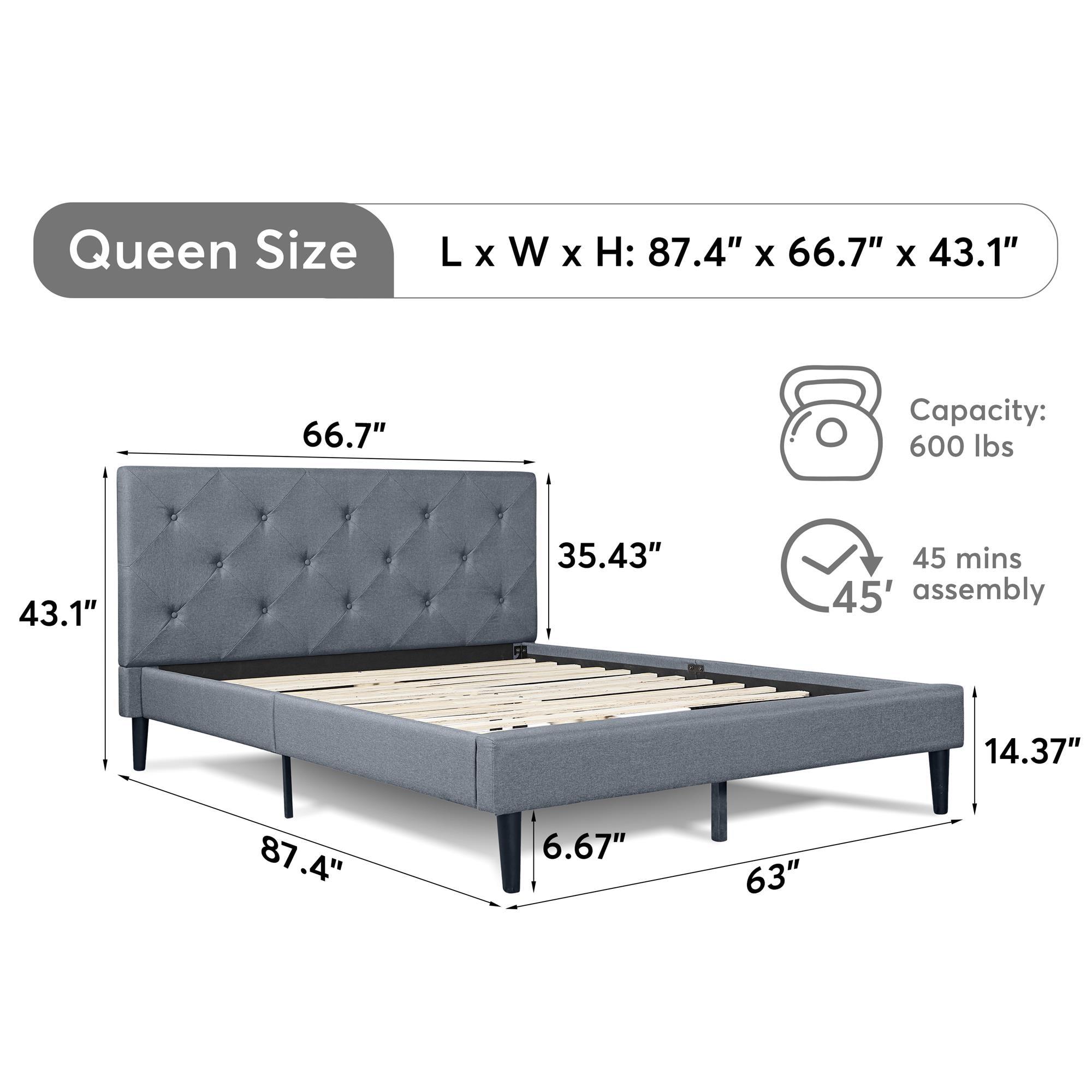 Camden Isle Monticello Platform Bed | Diamond Tufted Headboard | Queen, Gray