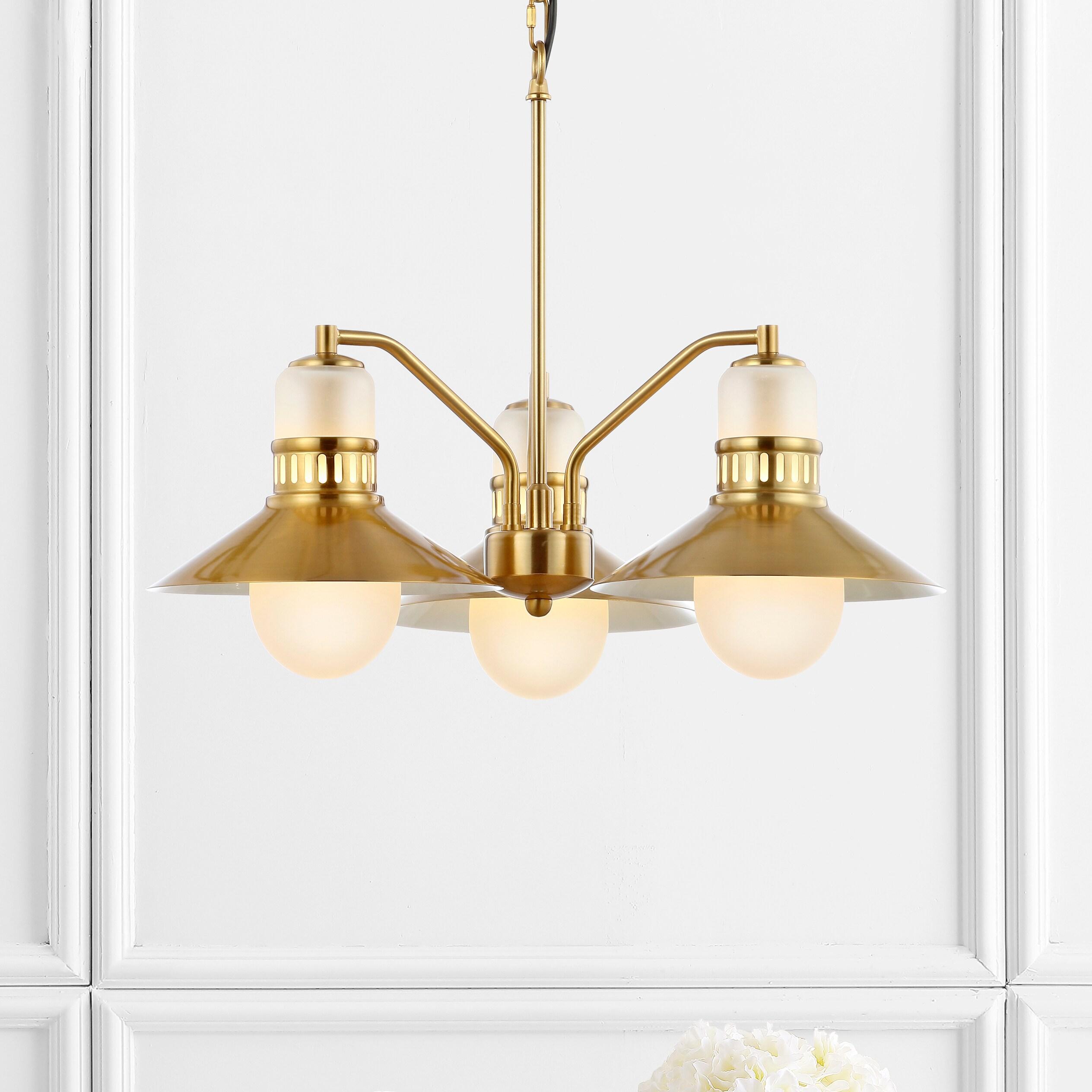 JONATHAN Y JYL6122A Colin 3-Light 22" Adjustable Iron/Glass Retro Hurricane LED Chandelier, Contemporary, Glam for living room, dinning room, bedroom, office Bulb Included, Brass Gold