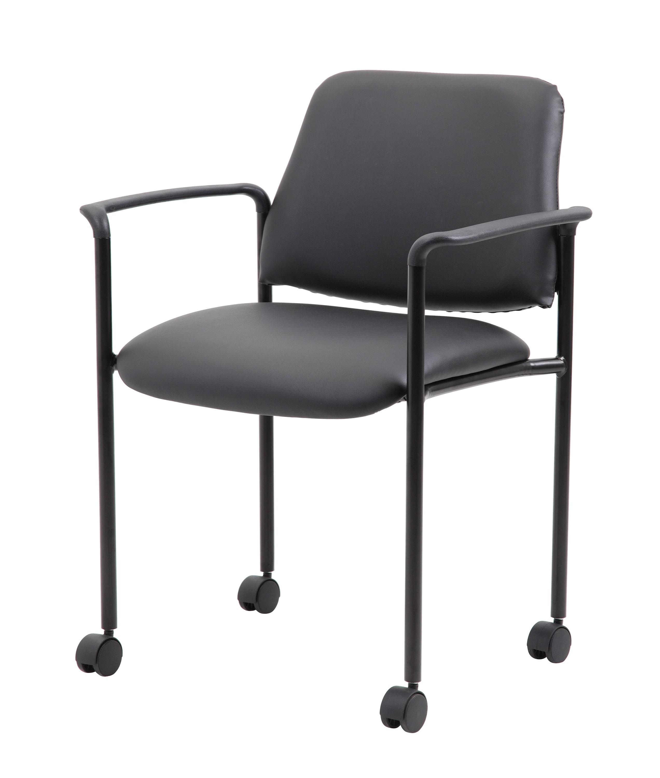 Boss Office Products Stacking Chair with Casters Black: Upholstered Desk Chair, Metal Frame, Fixed Arms