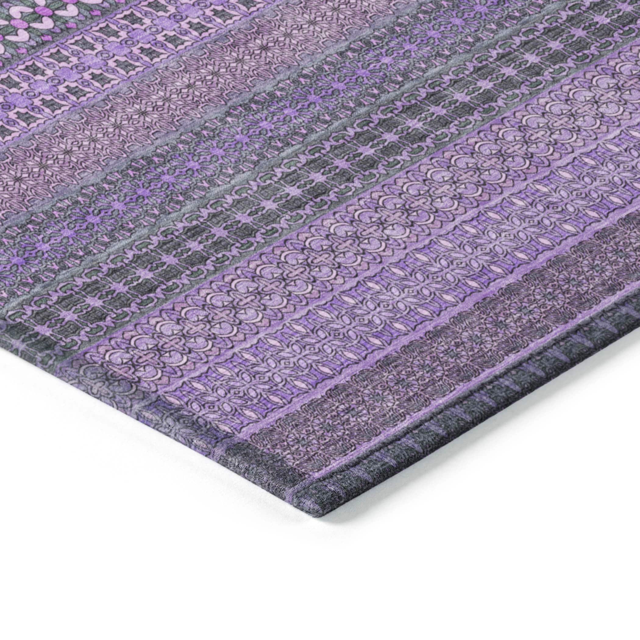 Purple Stripe Synthetic Washable Reversible Area Rug 2'6" x 3'10"