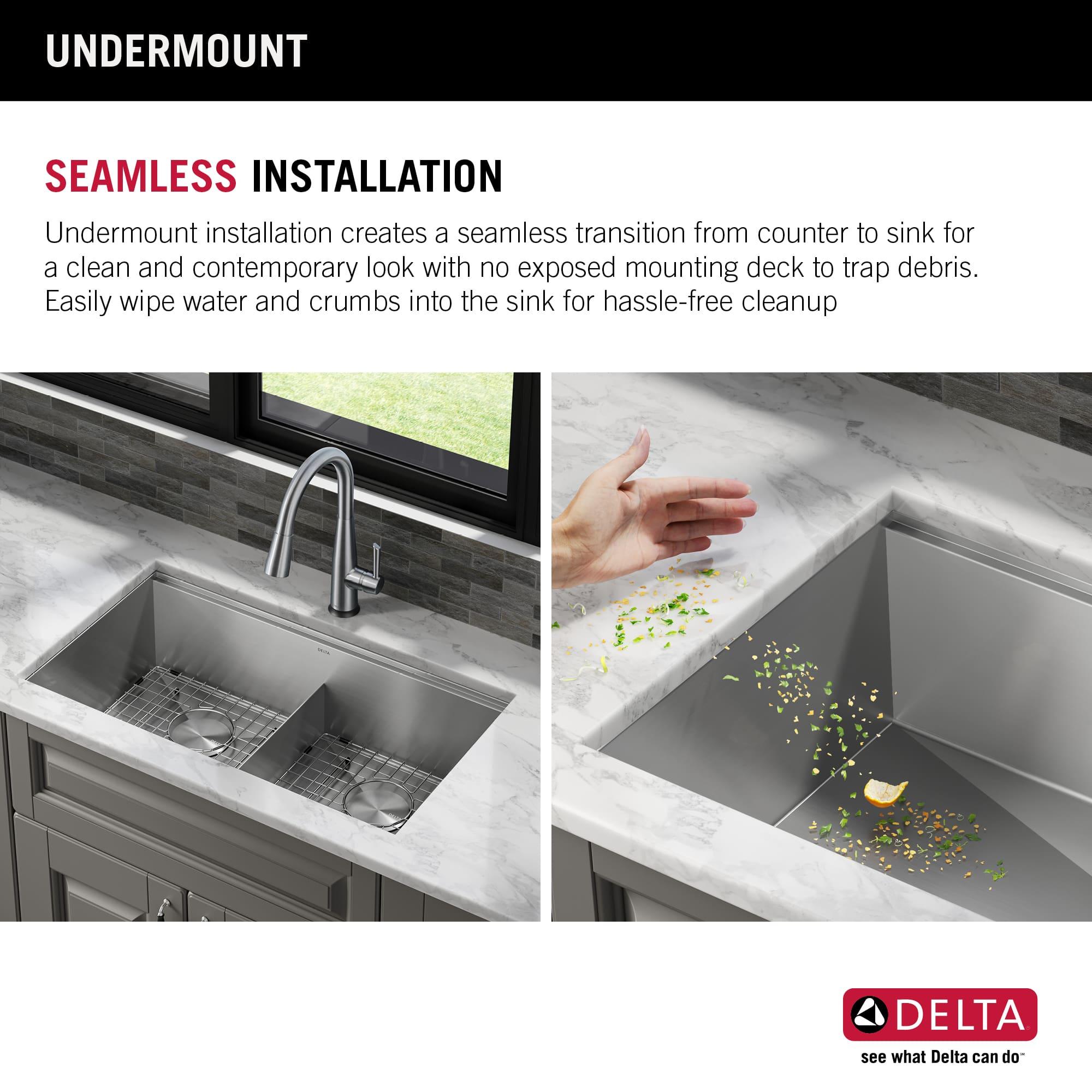 Delta Rivet™ 33" L Workstation Kitchen Sink Undermount 16 Gauge Stainless Steel 50/50 Double Bowl