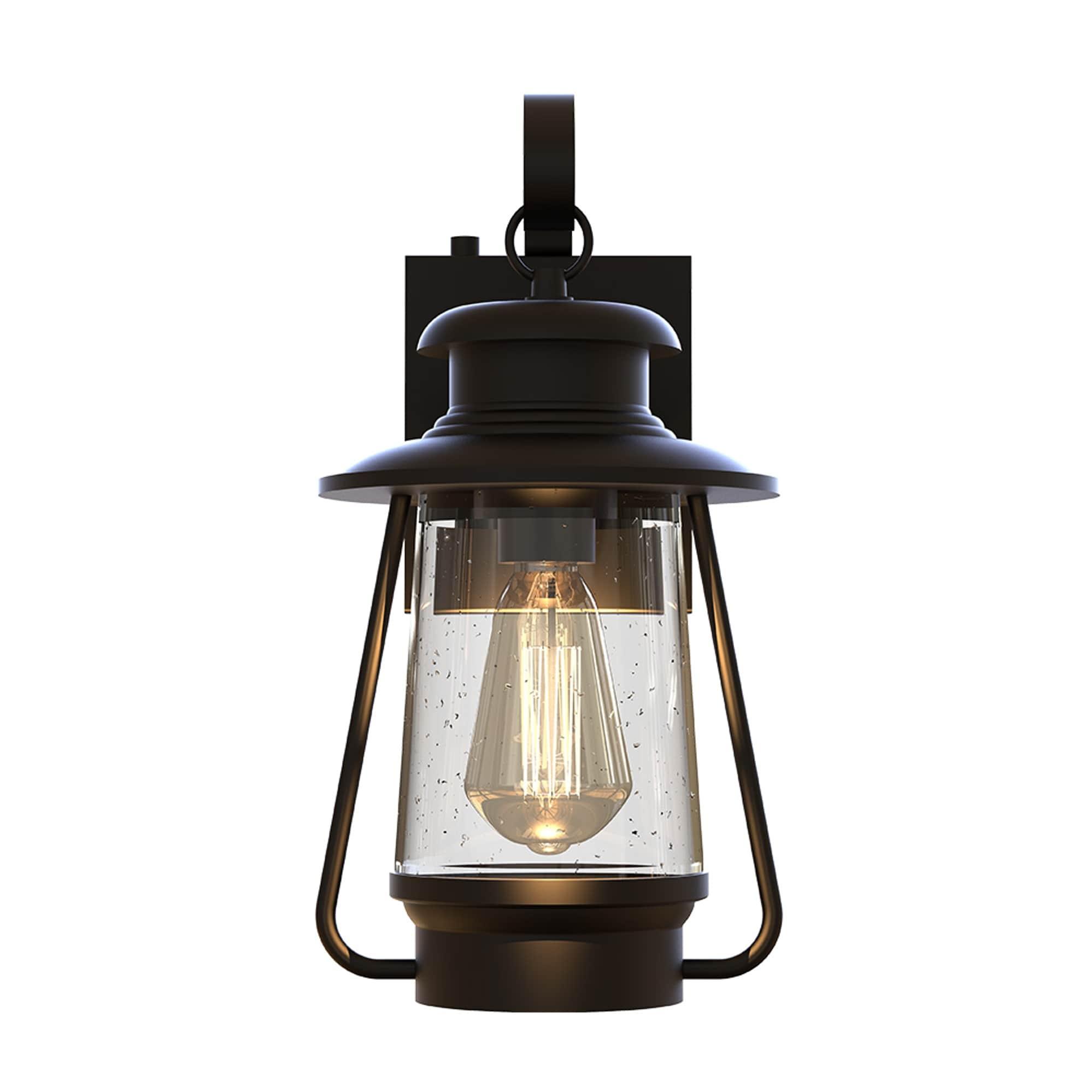 KODA Acadian Weather-Resistant Outdoor LED Wall Lantern with Integrated Dusk-to-Dawn Sensor, Includes Energy Star Rated LED Bulb, Premium Seeded Glass Design for Patio, Porch, Entryways