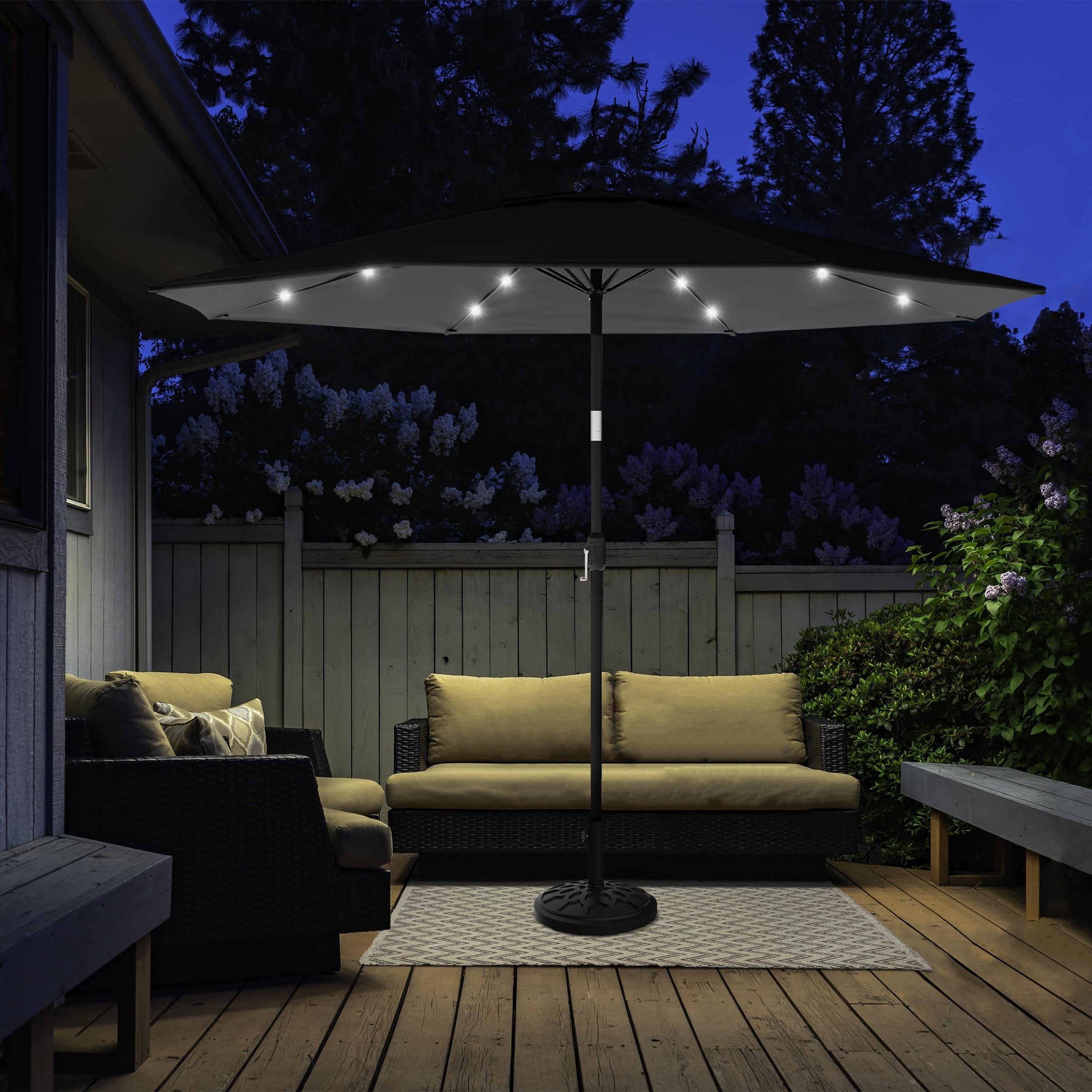 Pure Garden 10' Octagon Outdoor Patio Market Umbrella: Solar LED, Water-Resistant, Steel Frame