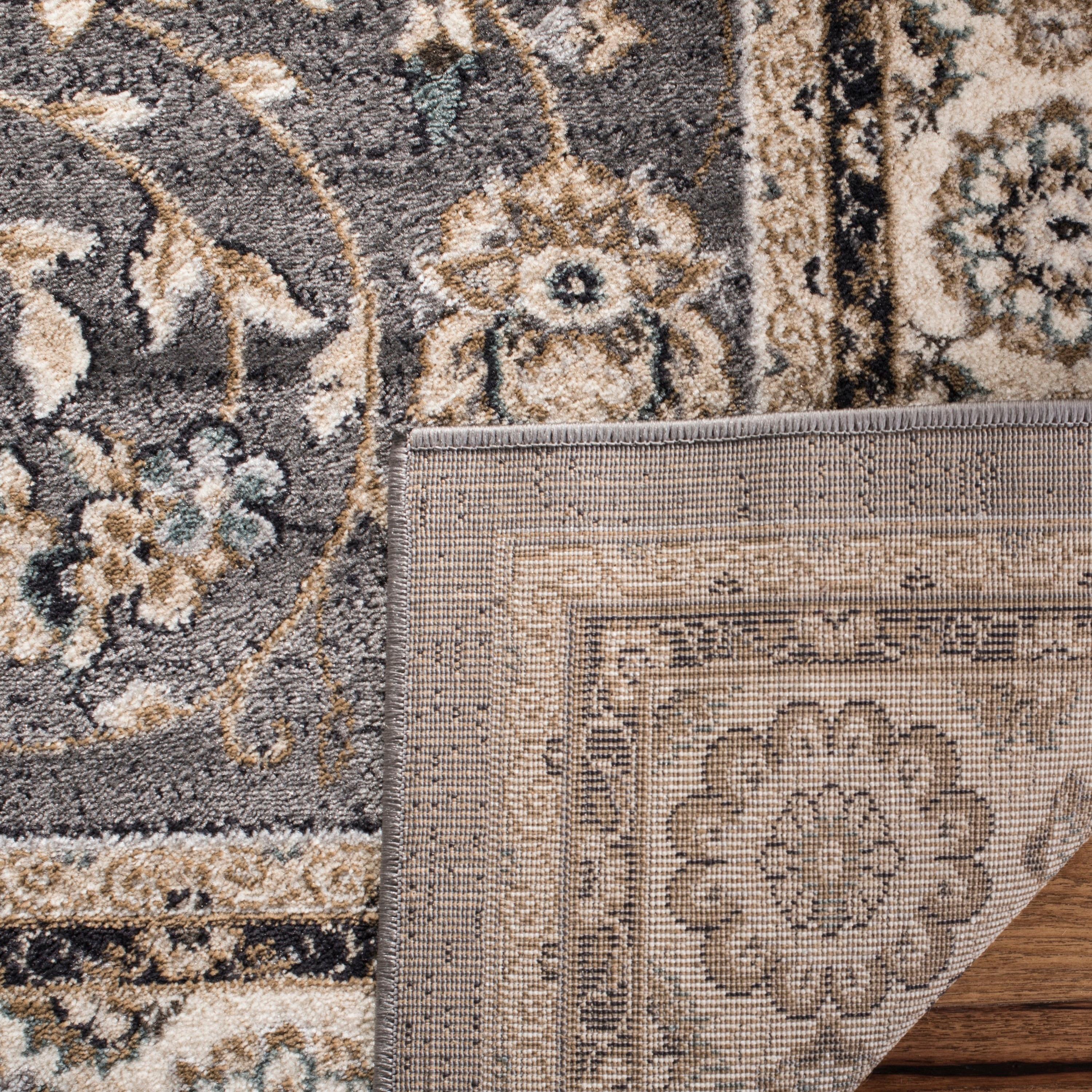 Grey and Cream Floral Synthetic 9' x 12' Area Rug