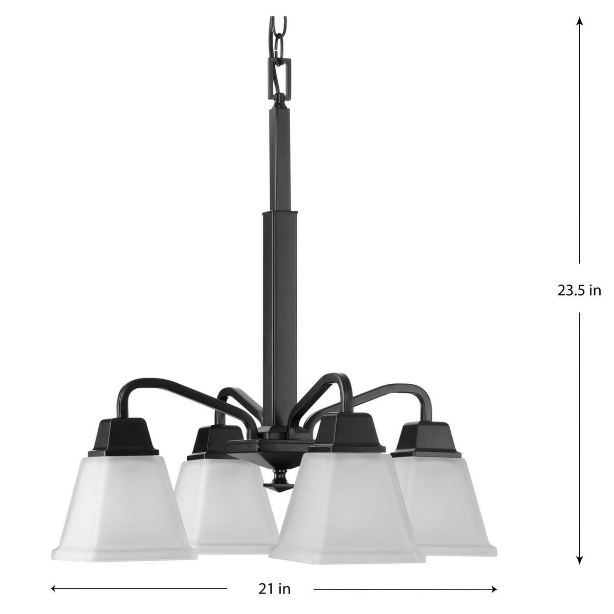 Progress Lighting, Clifton Heights, 4-Light Chandelier, Matte Black, Etched Square Glass Shades