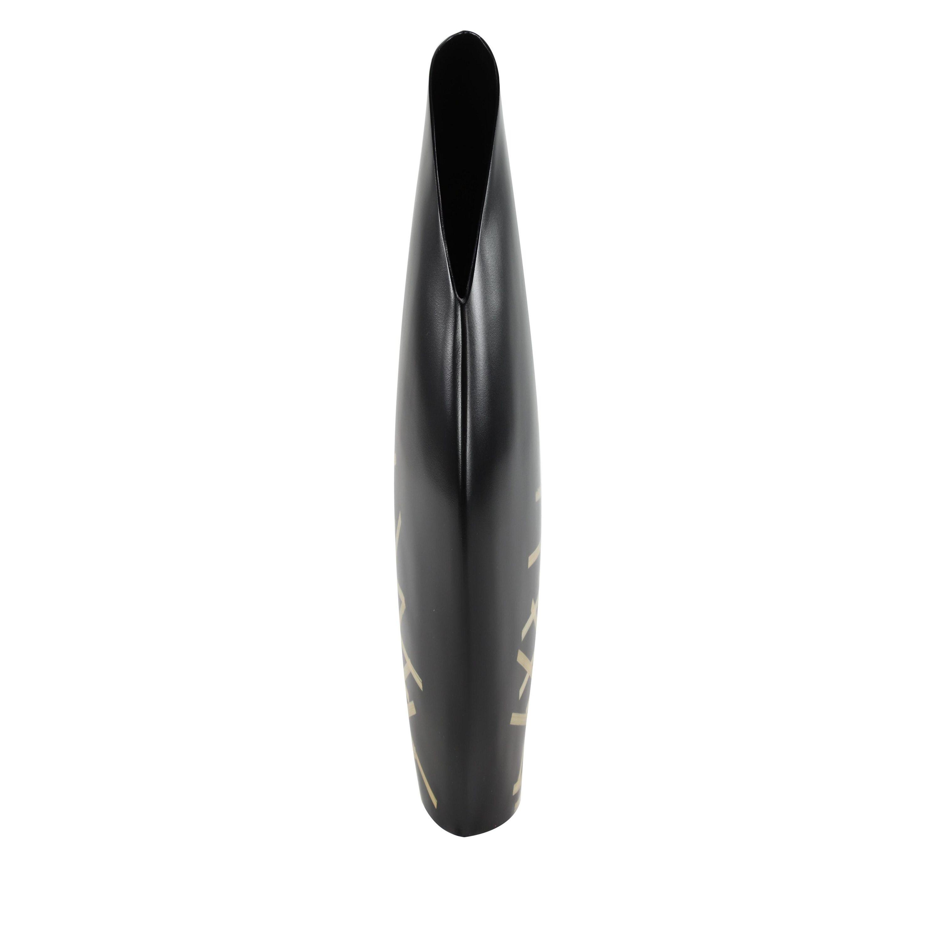 Decmode - Large Black Glazed & Bamboo Inlay Banana Wood Vase w/ Exposed Bark Detail, 11.5” x 18”
