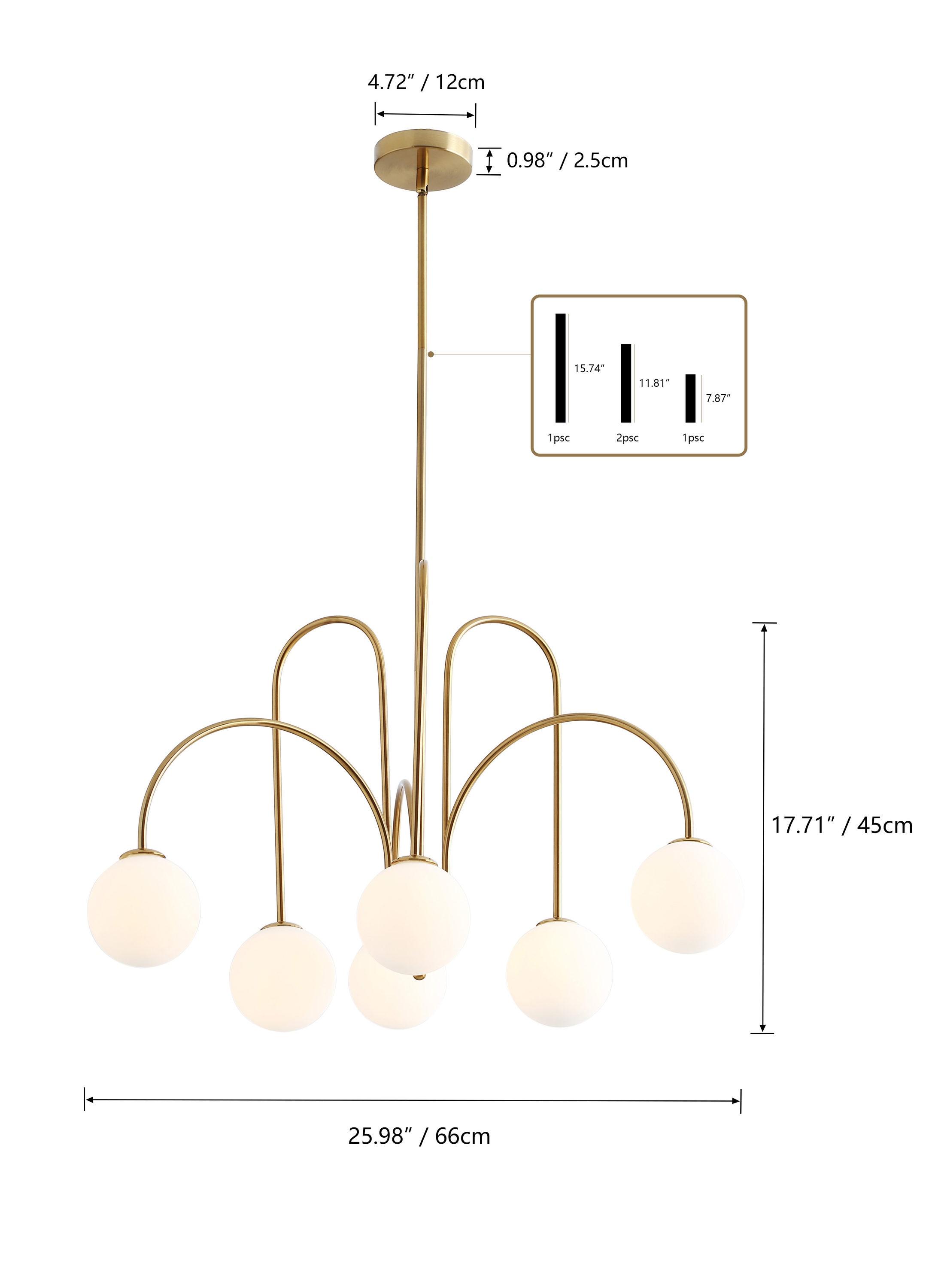 Elegant Brass 6-Light Globe Chandelier with Adjustable Height