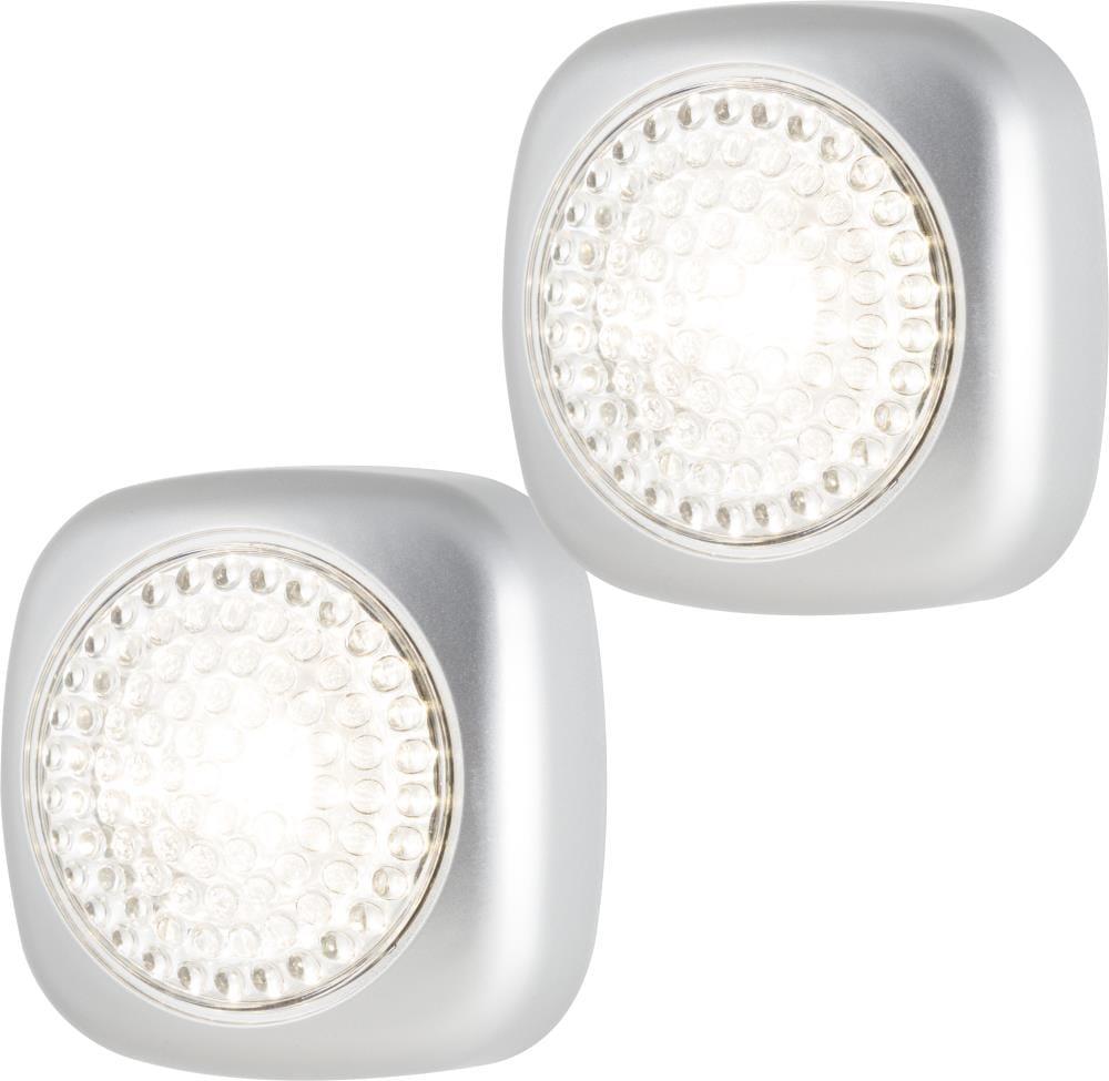 Energizer 2pk LED Tap Cabinet Lights: Battery-Powered Puck Light for Closets, Push Button, Silver, 7 Lumens