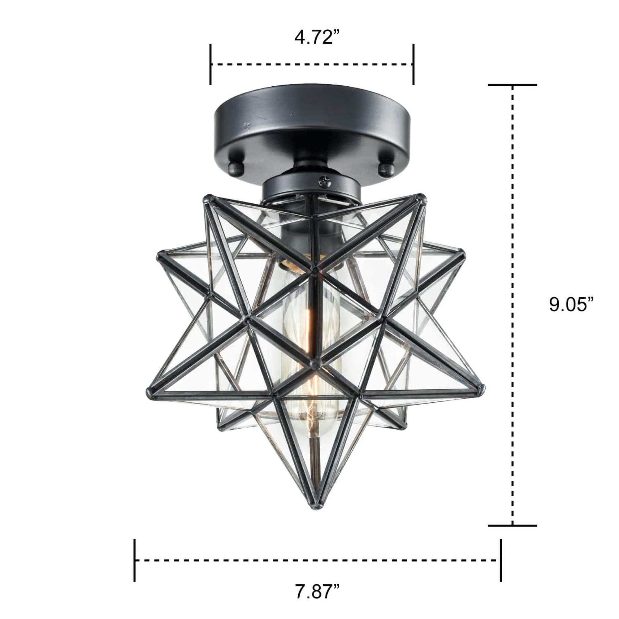 Industrial Moravian Star 8-Inch Clear Glass and Metal Ceiling Light